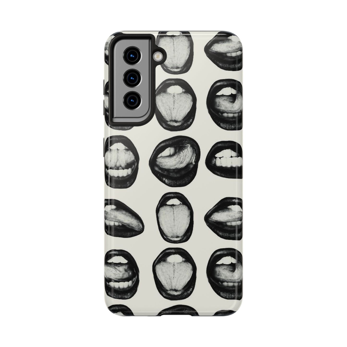 Grunge Phone Case, Black and White Abstract Mouth Trendy Cool Girl Aesthetic Glossy Phone Case