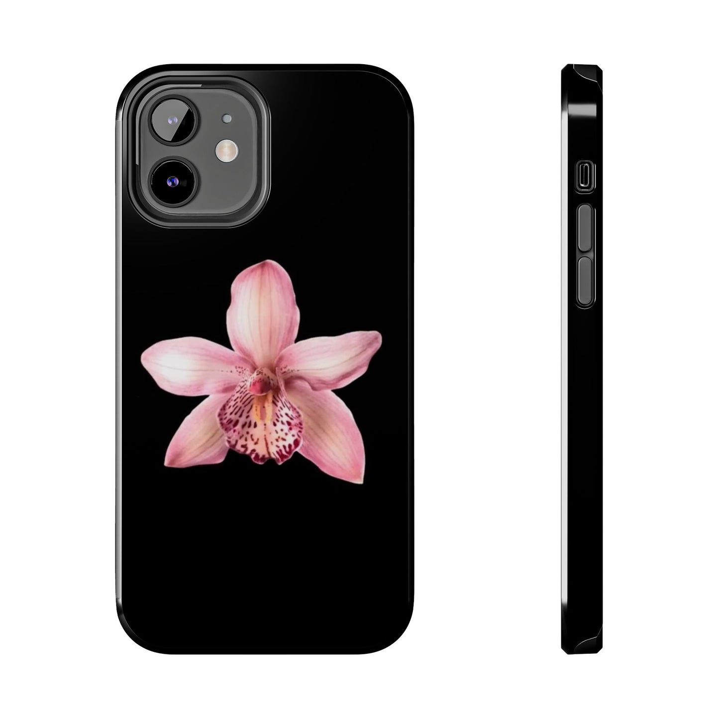 Realistic Orchid Flower with Black Background Glossy Phone Case