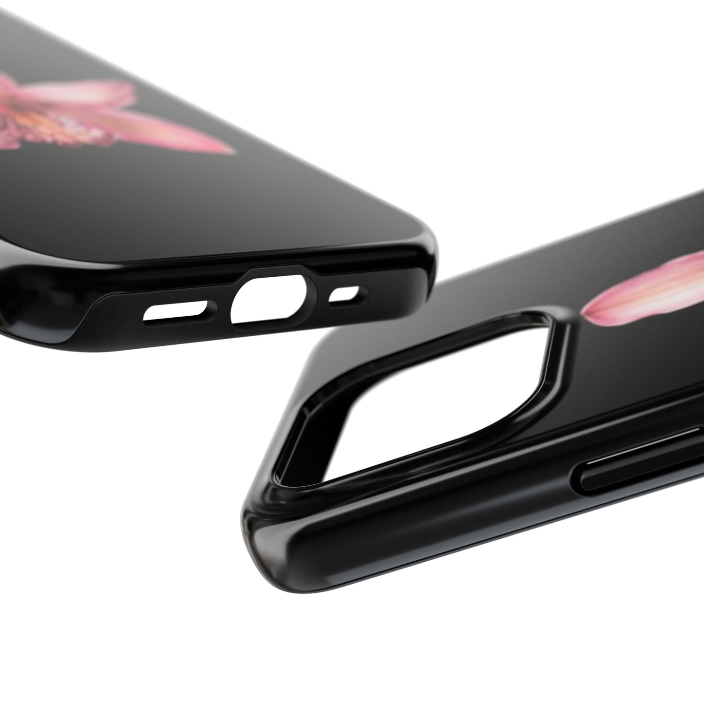 Realistic Orchid Flower with Black Background Glossy Phone Case