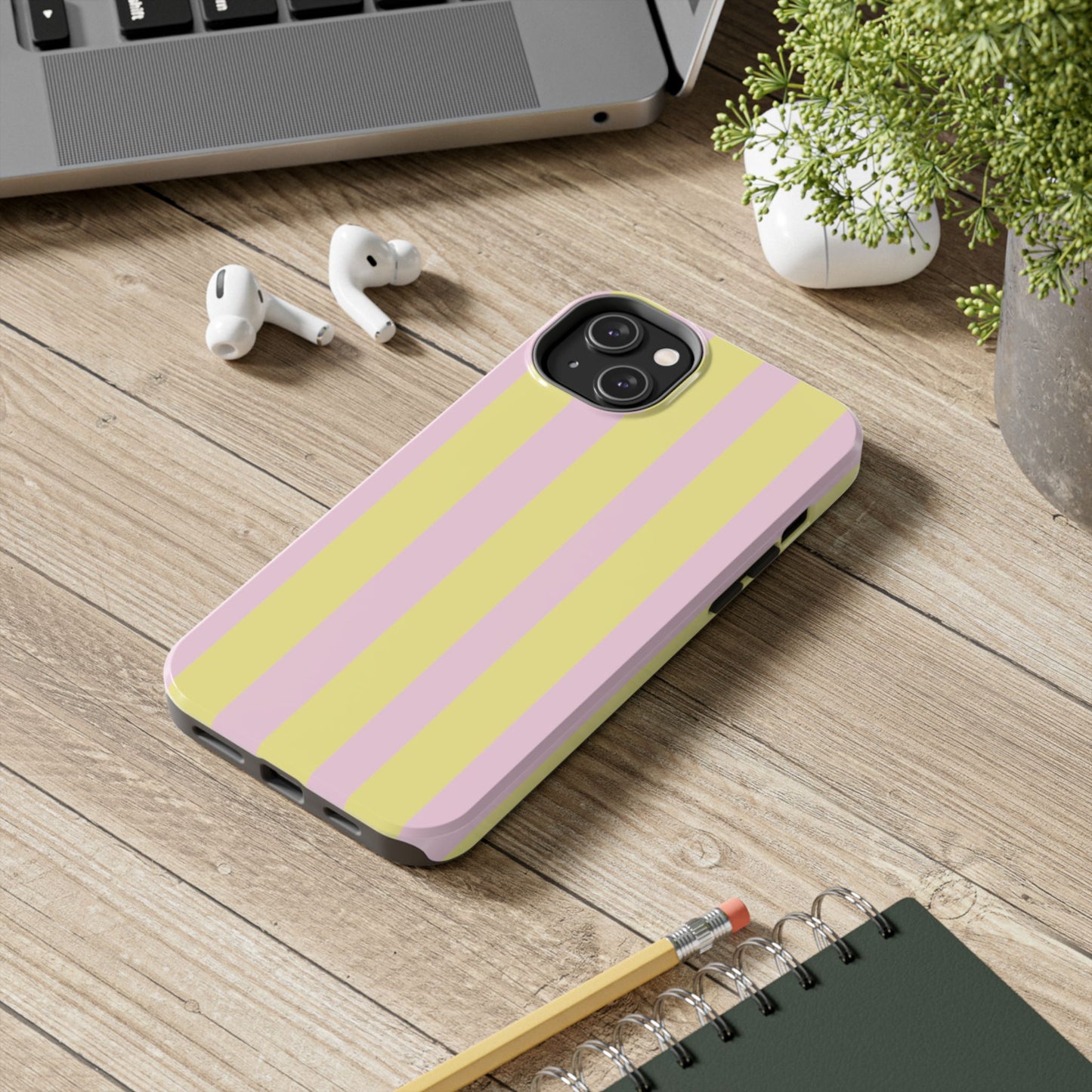 Pastel striped phone case, Pink and yellow stripes