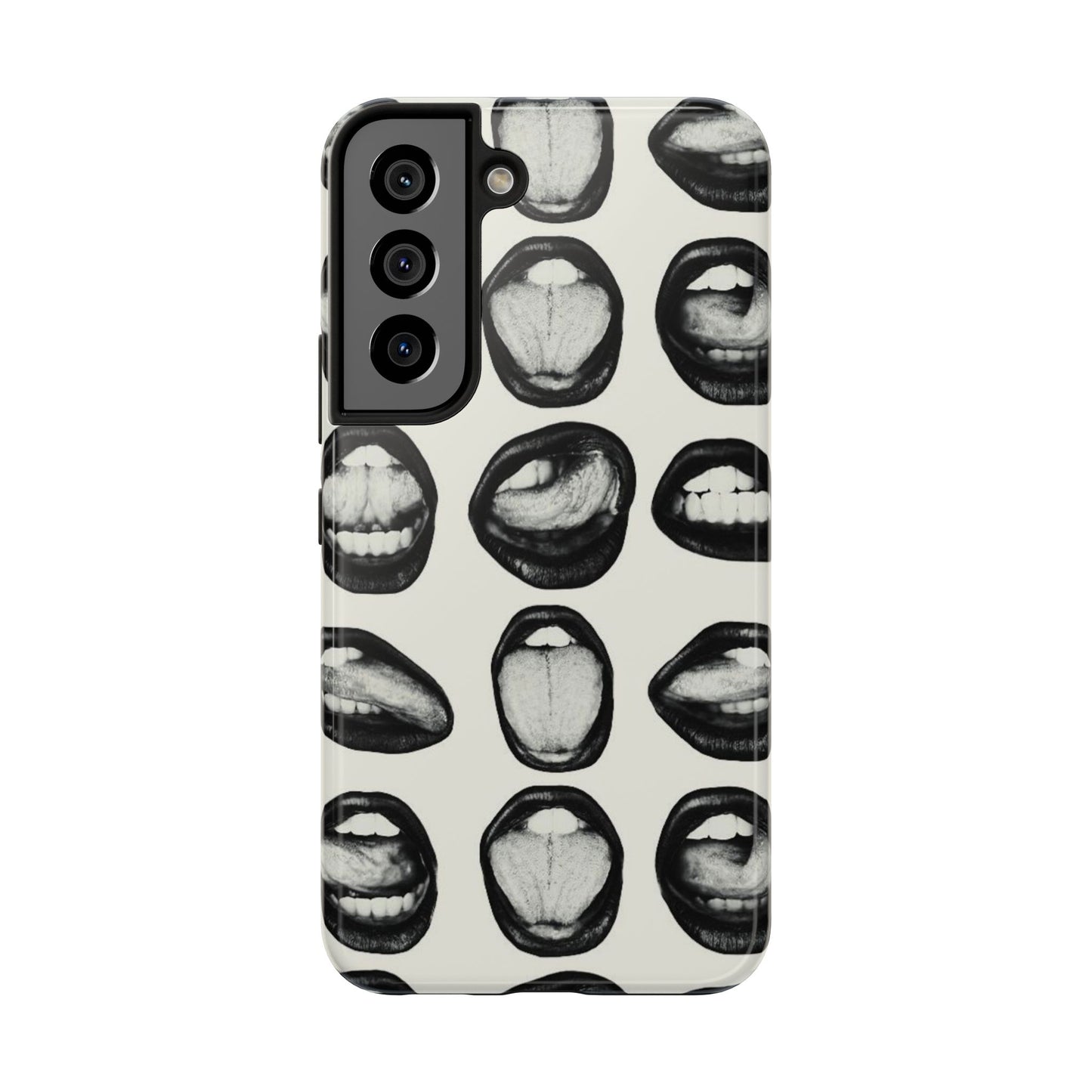 Grunge Phone Case, Black and White Abstract Mouth Trendy Cool Girl Aesthetic Glossy Phone Case