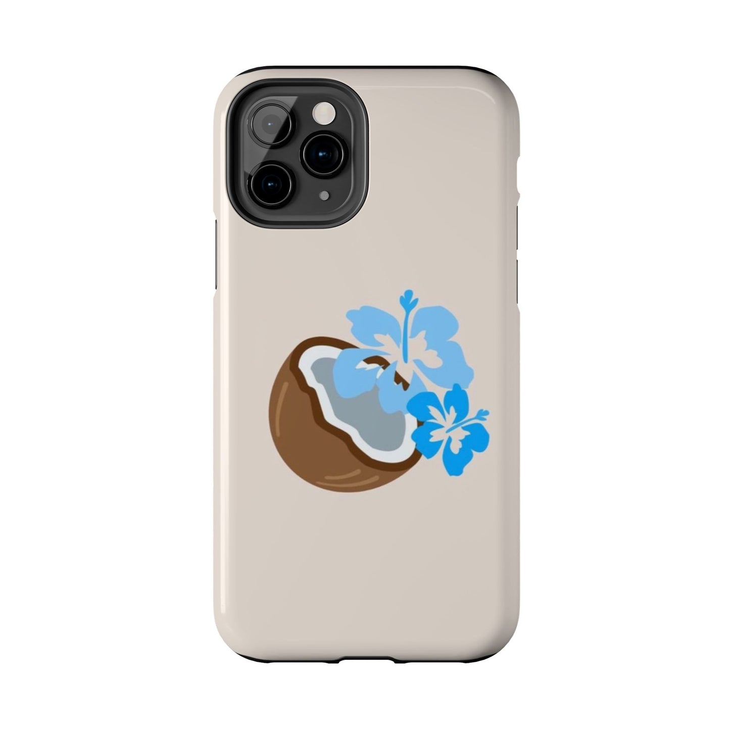 Hawaiian Cute Phone Case, Coconut, Hibiscus, Summery, Tropical, Clean Girl Aesthetic, Preppy, Glossy Phone Case