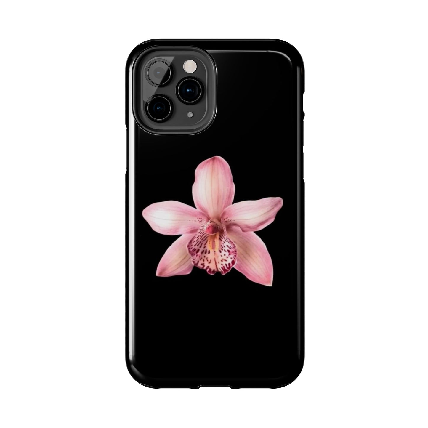 Realistic Orchid Flower with Black Background Glossy Phone Case