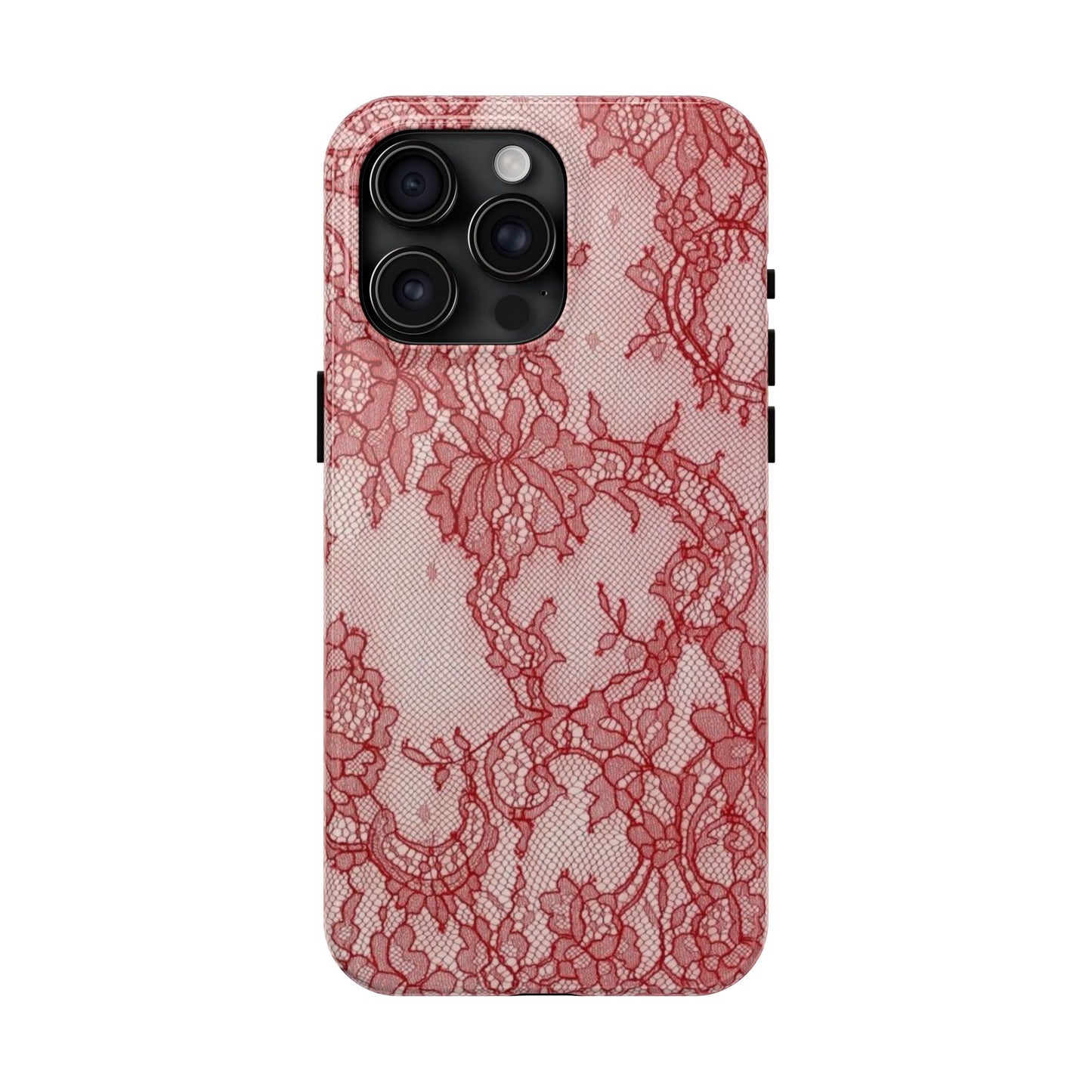 Red Lace Print Phone Case, Cool Girl Aesthetic, Glossy Phone Case, Faux Lace, Red Lace
