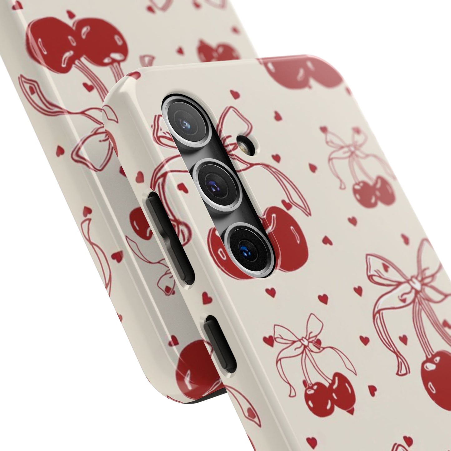 Red Cherry Pattern Fashion Aesthetic Glossy Phone Case