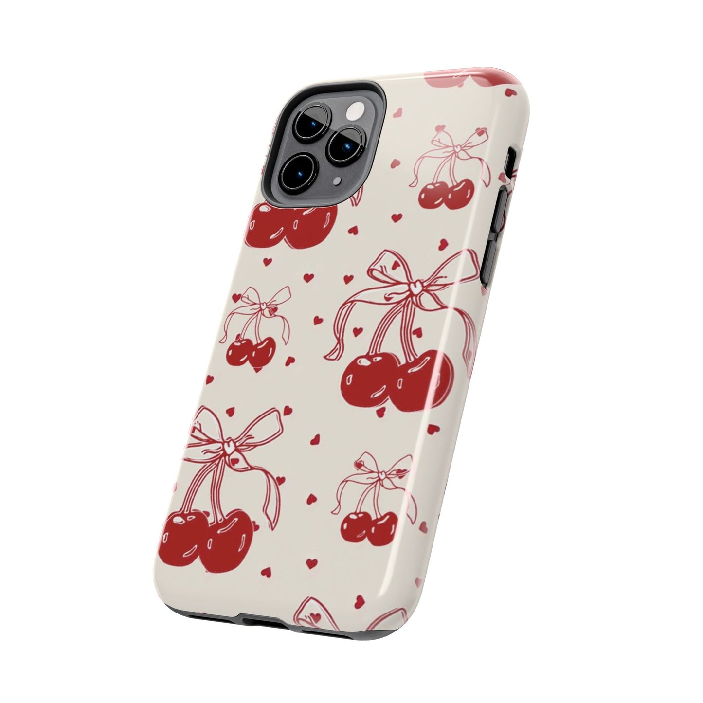 Red Cherry Pattern Fashion Aesthetic Glossy Phone Case