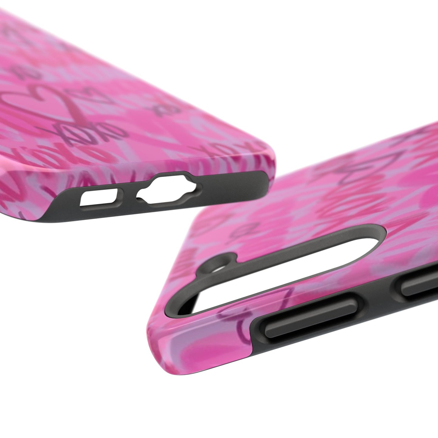 Glossy Phone Case, Graffiti, Spray Paint Hearts, Pink, Cute, Protective