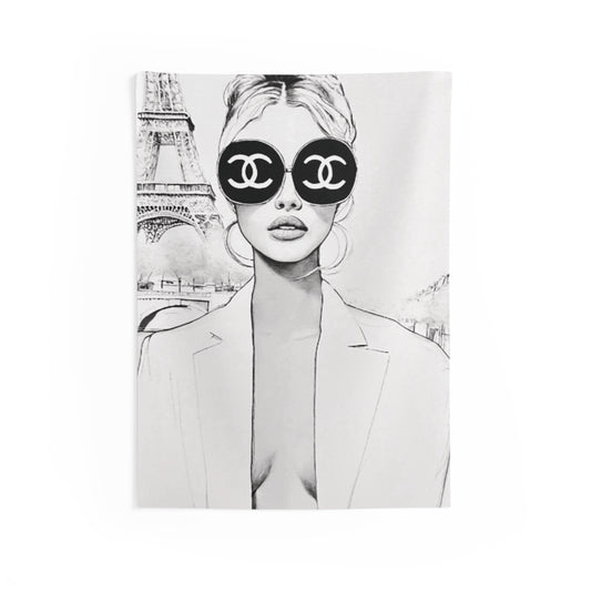 B&W Aesthetic Room Poster, Luxury illustration tapestry, Paris room decor
