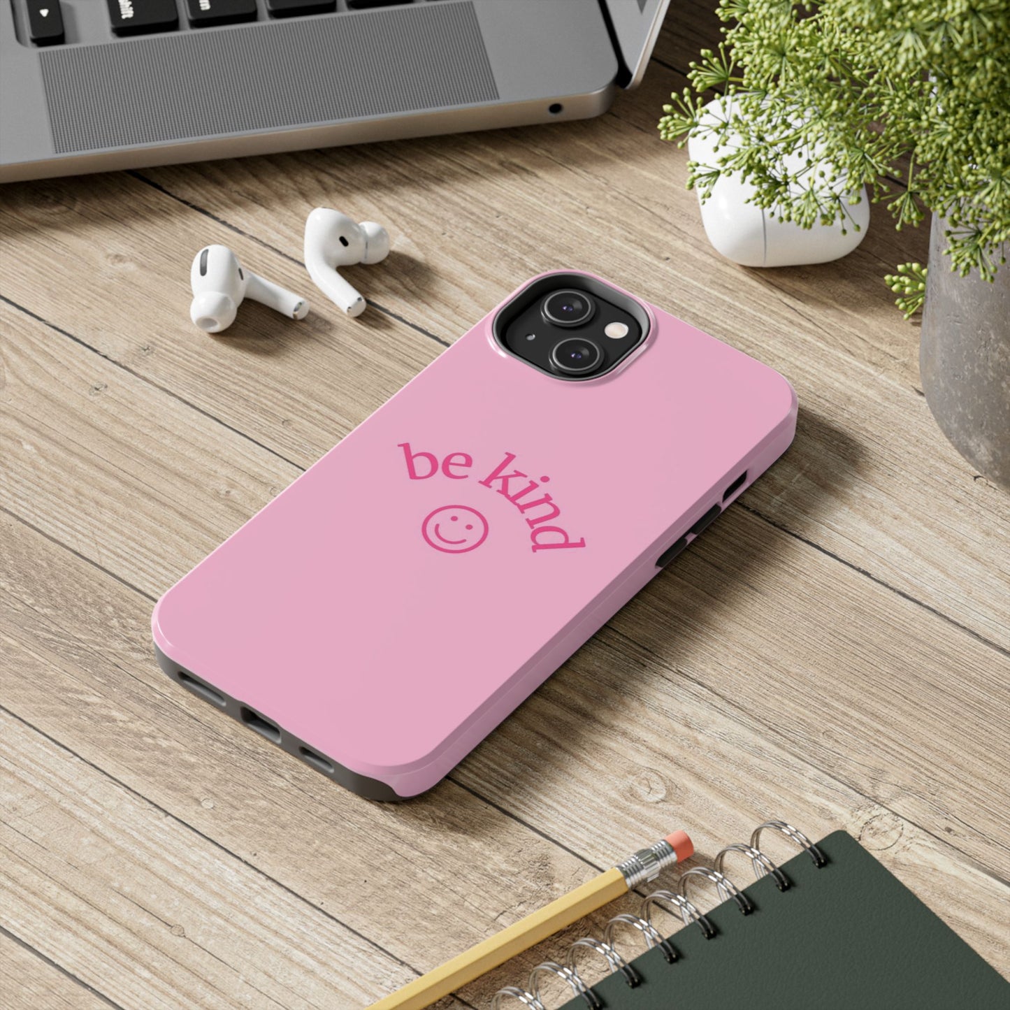 Be Kind Smiley Face Phone Case, Pink, Glossy