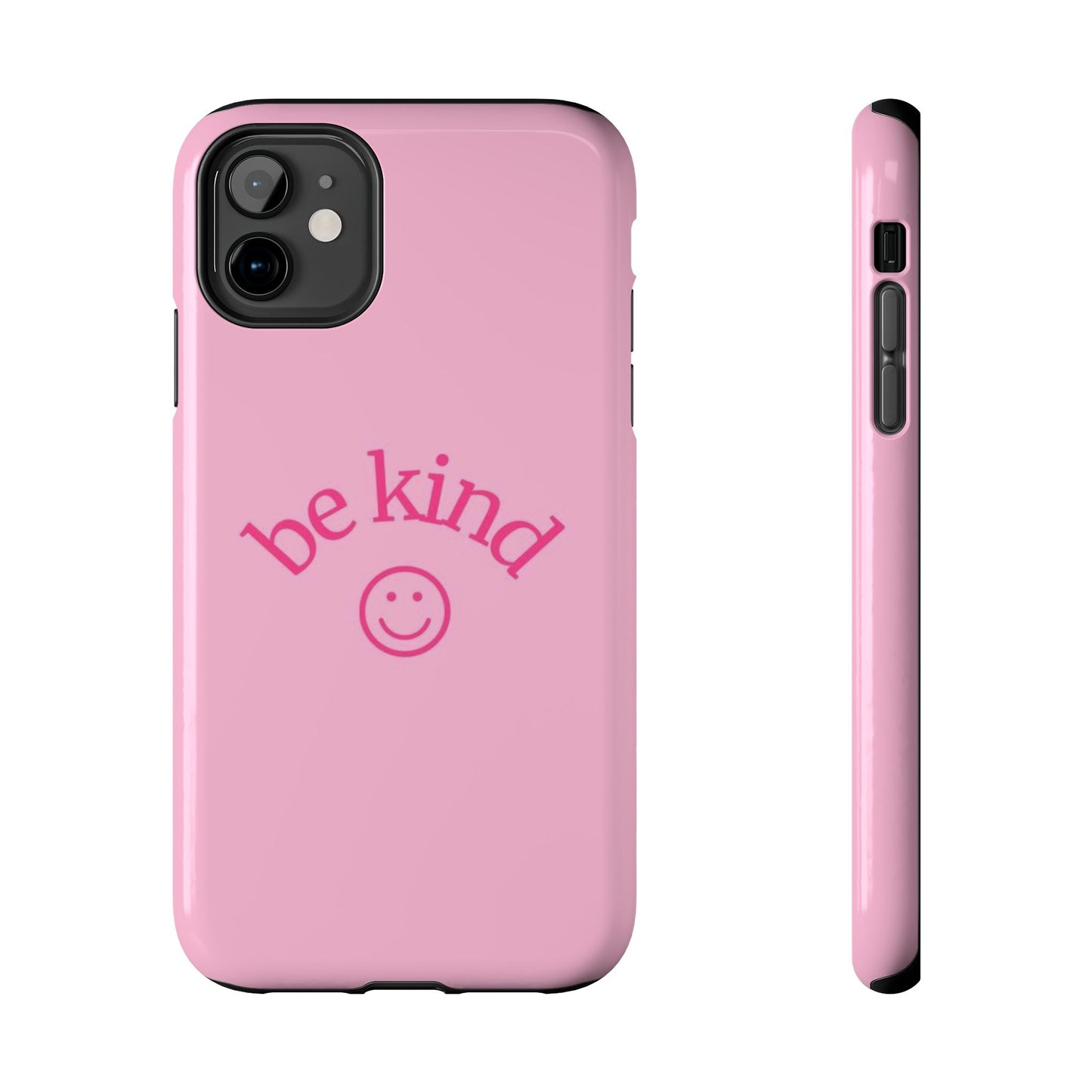Be Kind Smiley Face Phone Case, Pink, Glossy