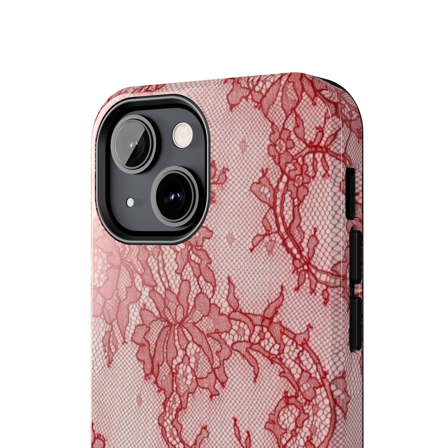 Red Lace Print Phone Case, Cool Girl Aesthetic, Glossy Phone Case, Faux Lace, Red Lace