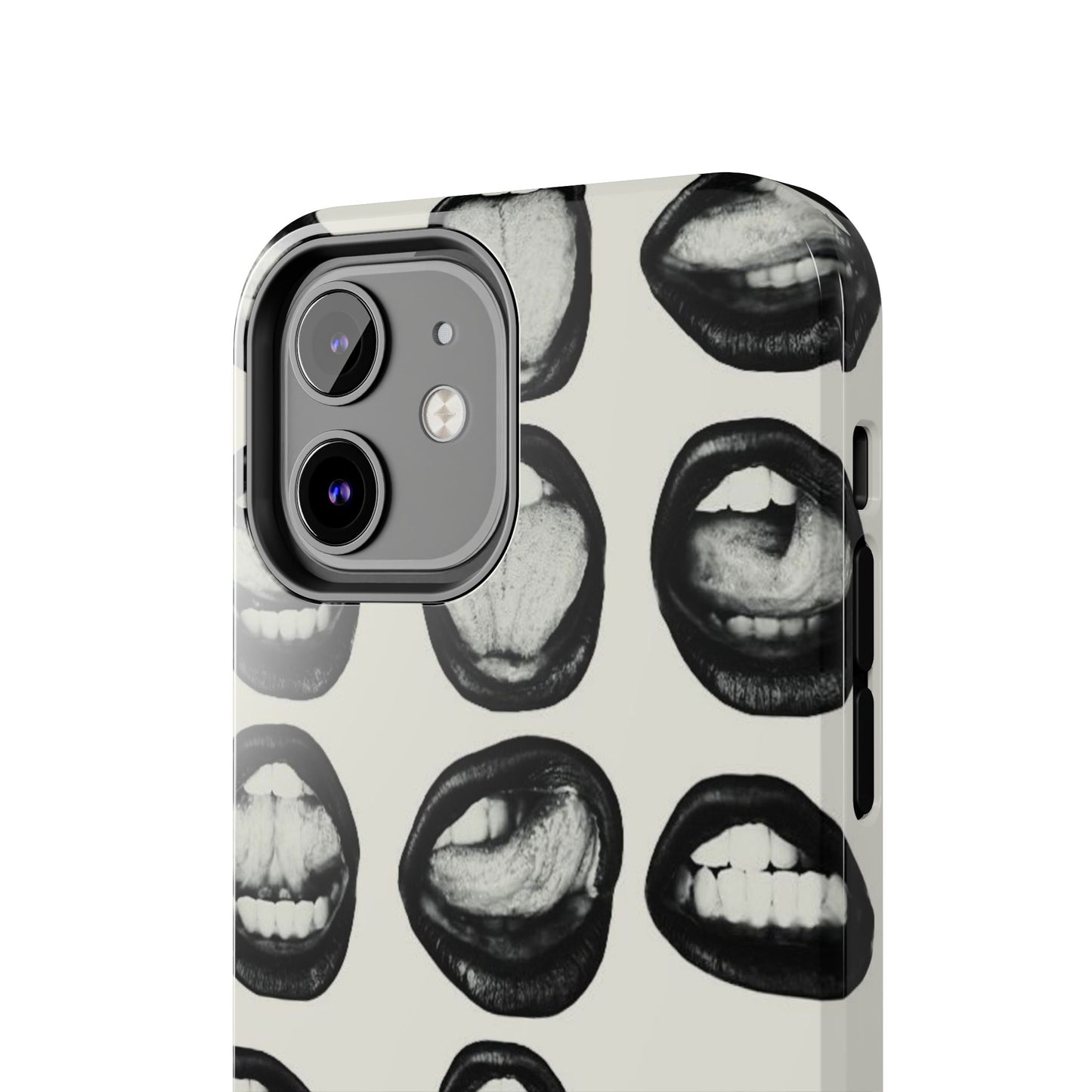 Grunge Phone Case, Black and White Abstract Mouth Trendy Cool Girl Aesthetic Glossy Phone Case