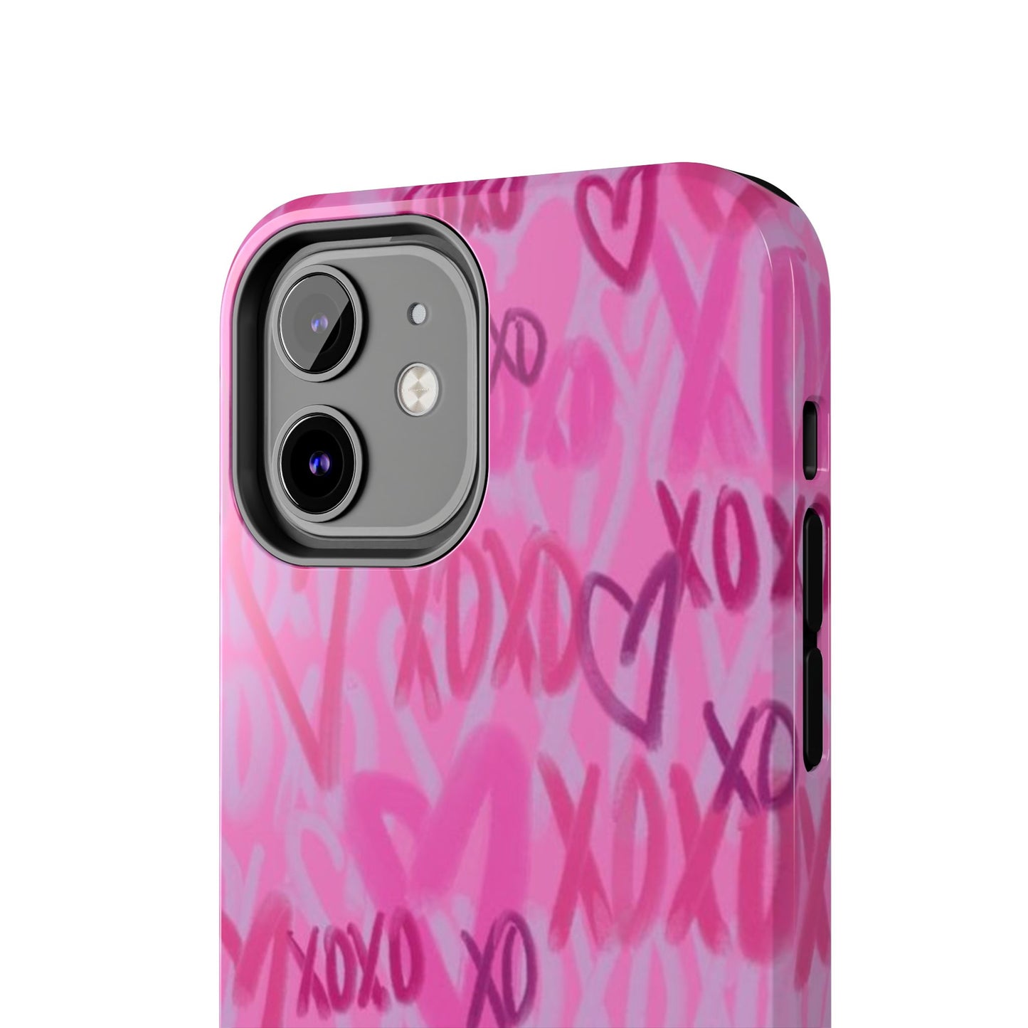 Glossy Phone Case, Graffiti, Spray Paint Hearts, Pink, Cute, Protective