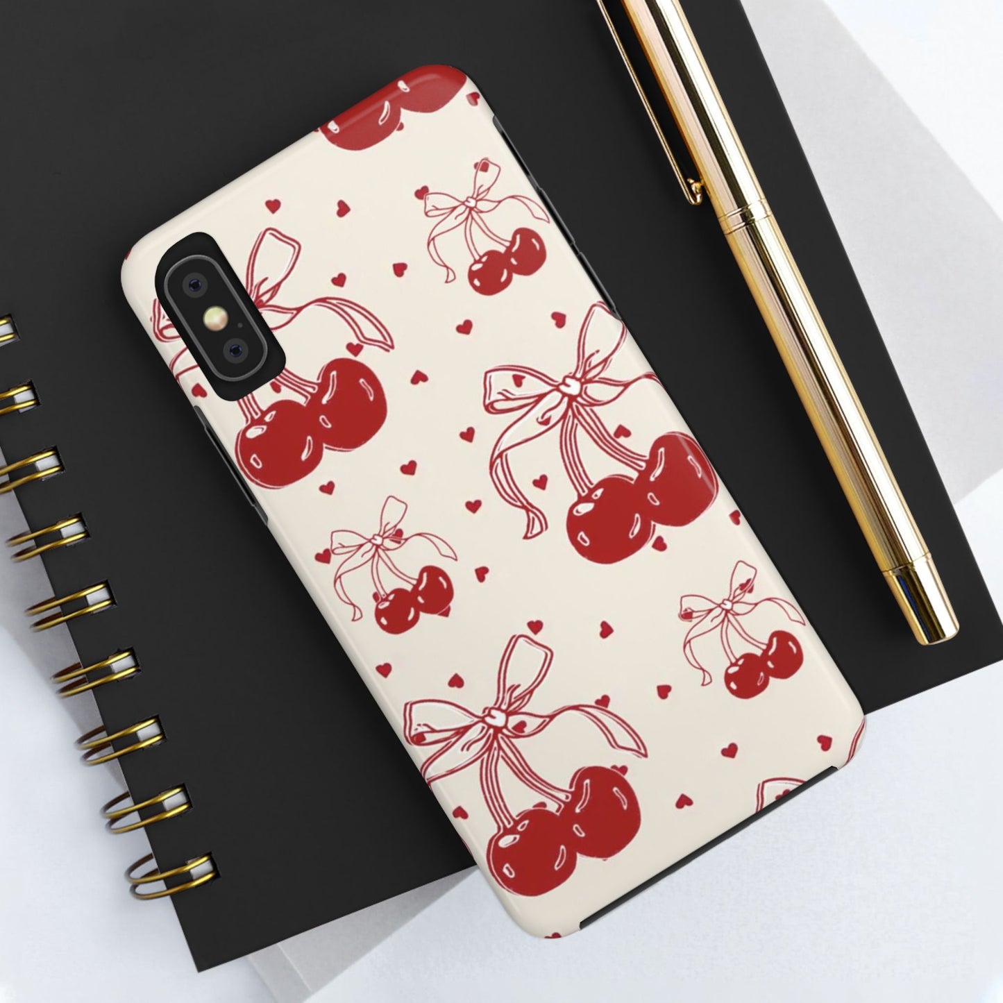 Red Cherry Pattern Fashion Aesthetic Glossy Phone Case