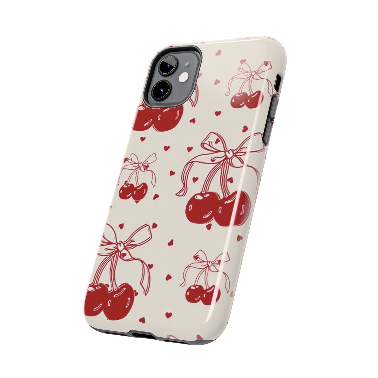 Red Cherry Pattern Fashion Aesthetic Glossy Phone Case