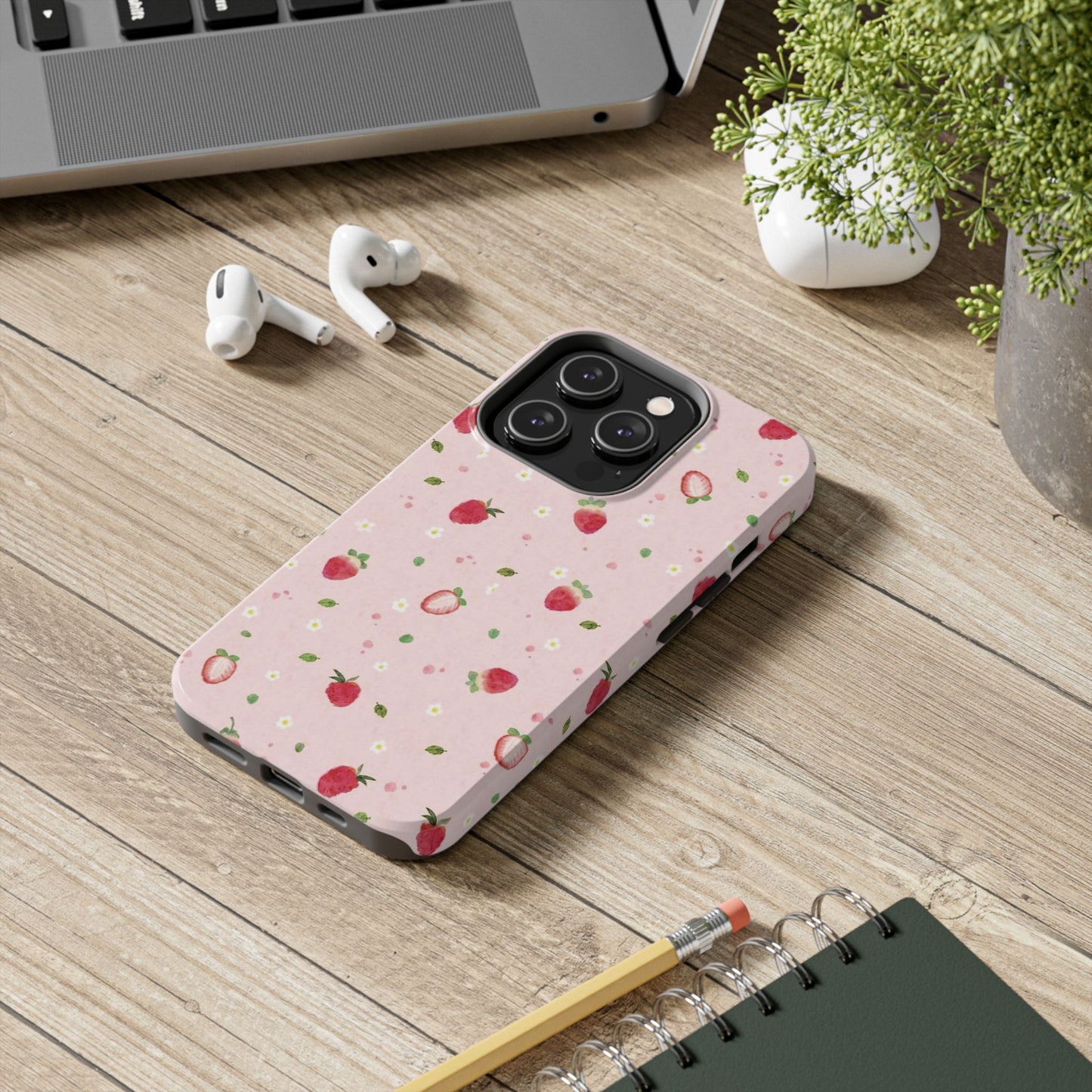 Strawberry Coquette Phone Case, Pink, Farmcore, Garden, Fairy, Spring Vibes, Fruit, Cute, Clean Girl, Glossy Phone Case