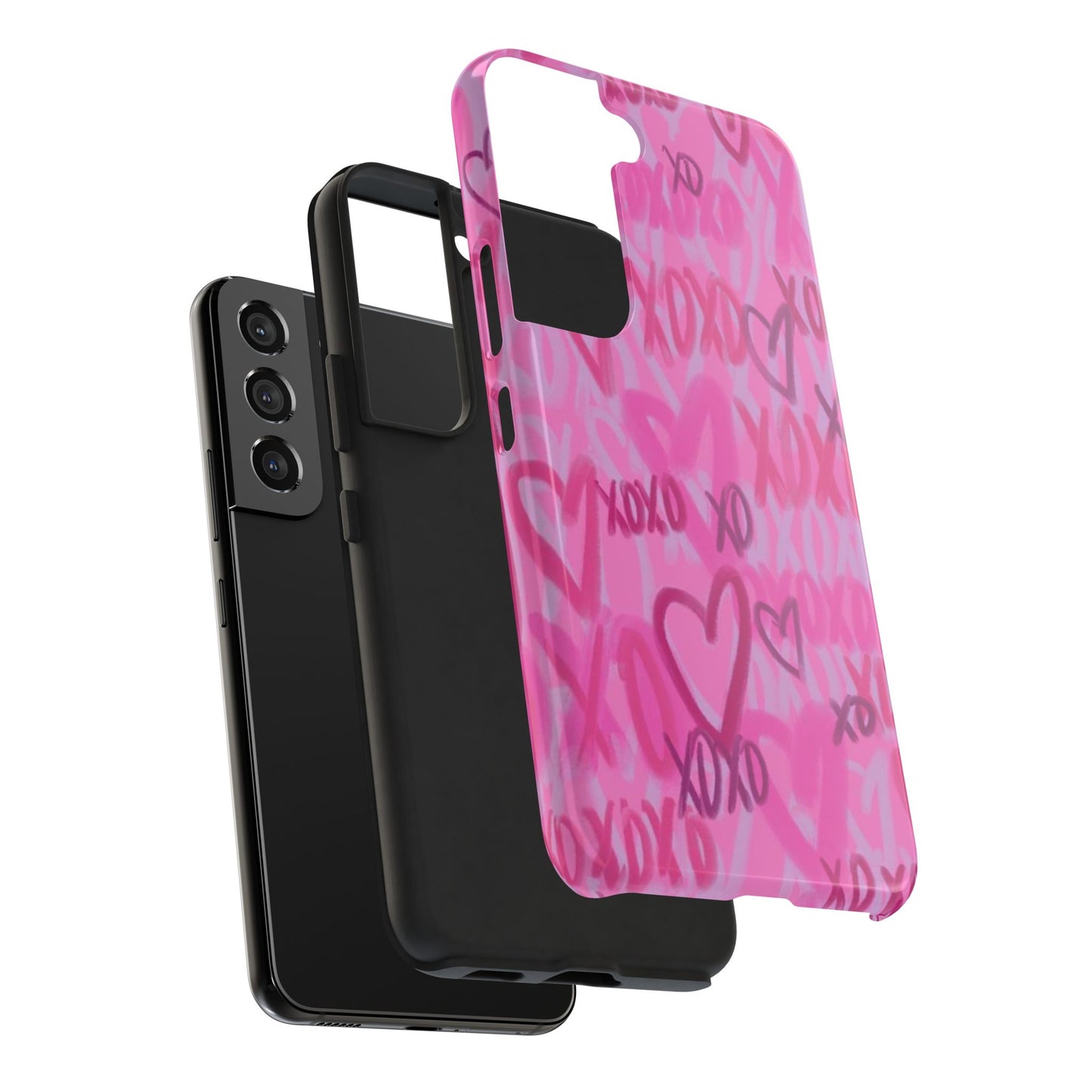 Glossy Phone Case, Graffiti, Spray Paint Hearts, Pink, Cute, Protective