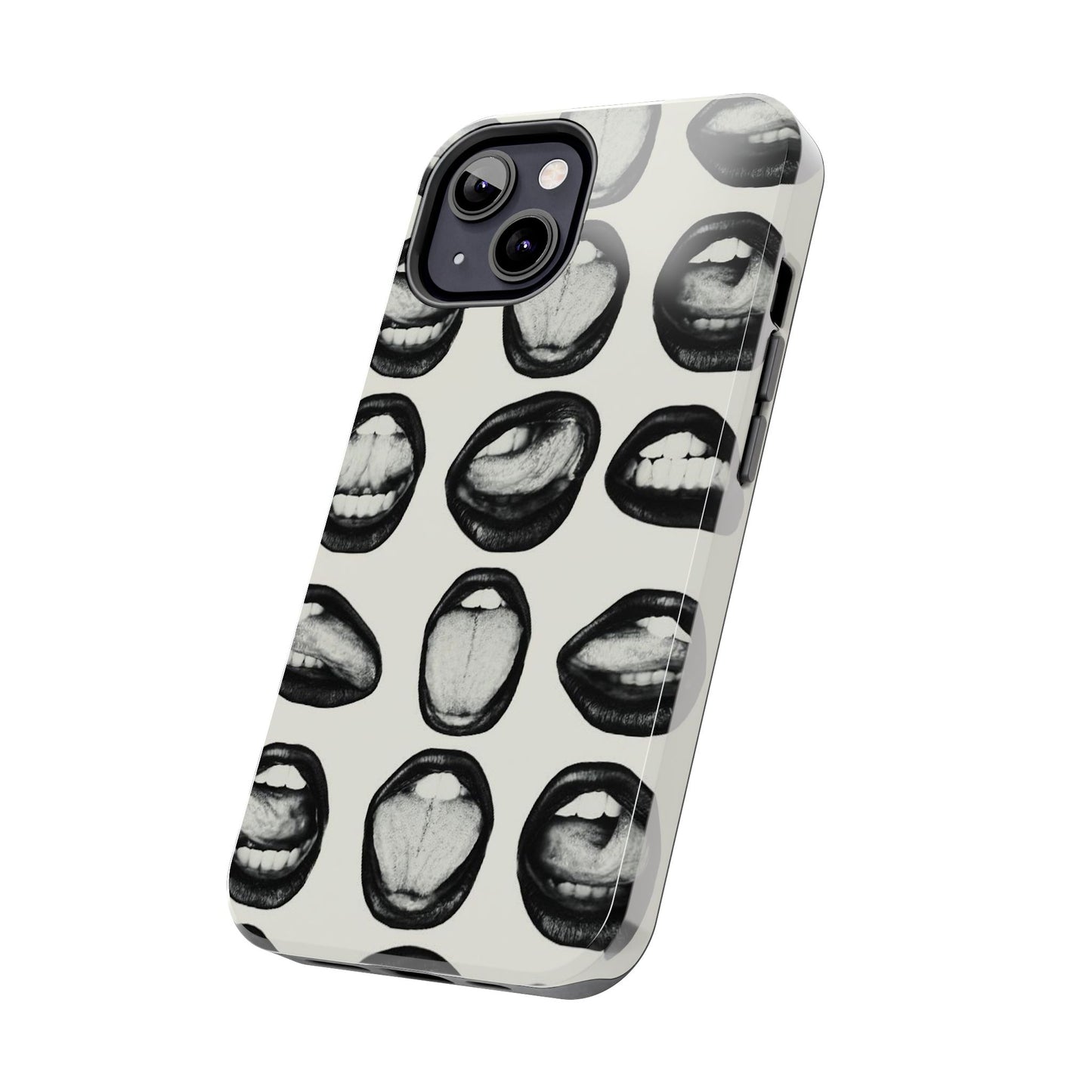 Grunge Phone Case, Black and White Abstract Mouth Trendy Cool Girl Aesthetic Glossy Phone Case