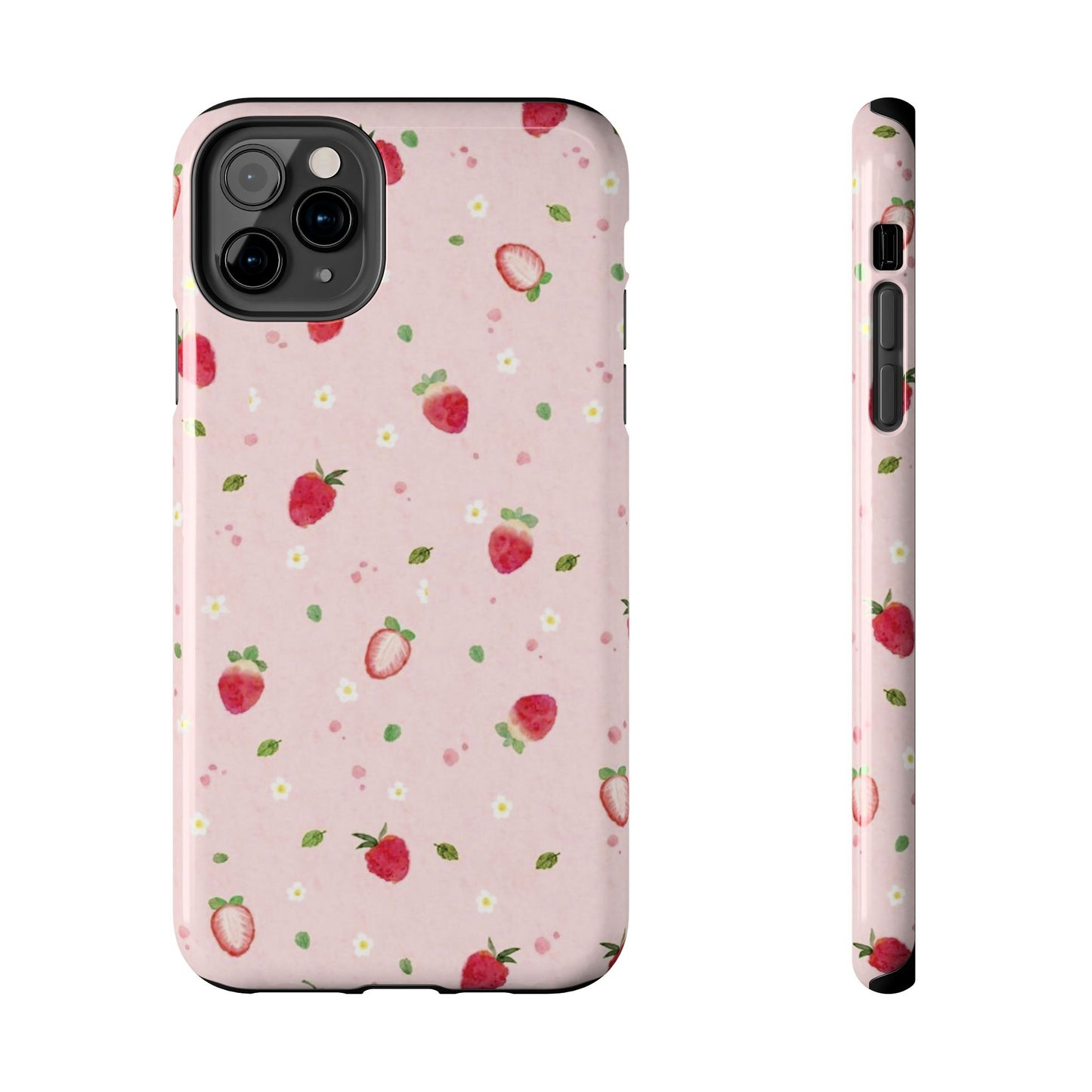 Strawberry Coquette Phone Case, Pink, Farmcore, Garden, Fairy, Spring Vibes, Fruit, Cute, Clean Girl, Glossy Phone Case