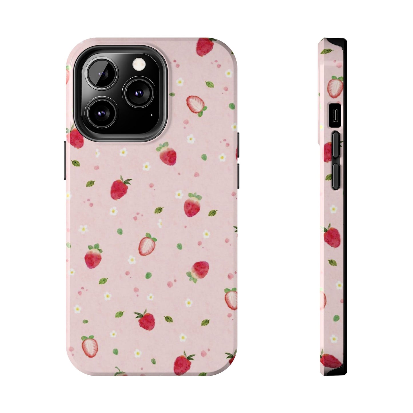 Strawberry Coquette Phone Case, Pink, Farmcore, Garden, Fairy, Spring Vibes, Fruit, Cute, Clean Girl, Glossy Phone Case