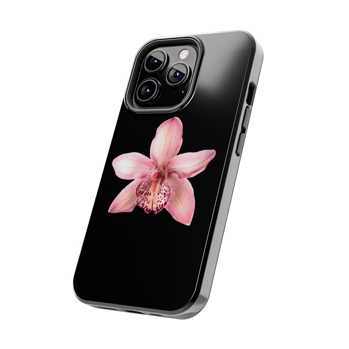 Realistic Orchid Flower with Black Background Glossy Phone Case