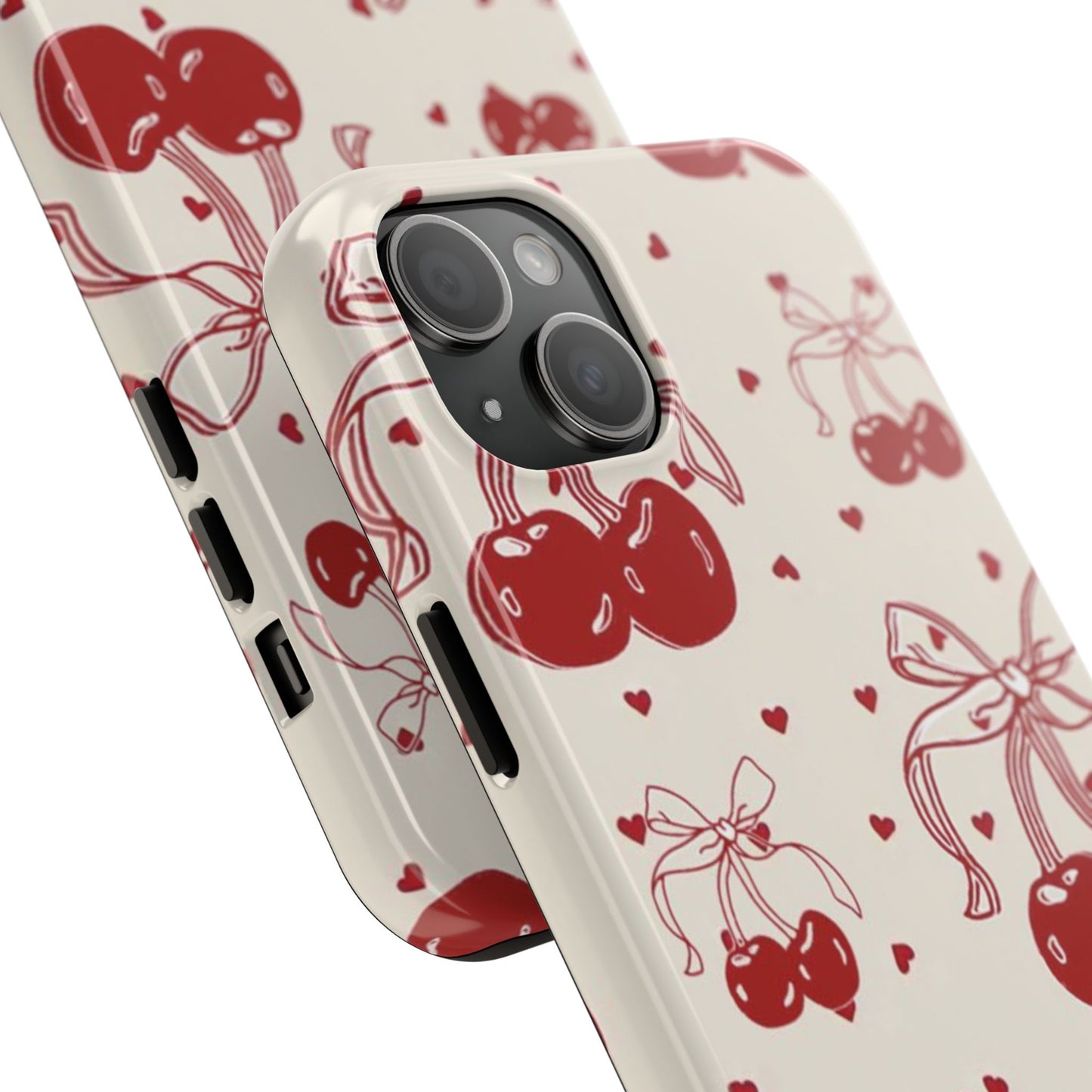 Red Cherry Pattern Fashion Aesthetic Glossy Phone Case