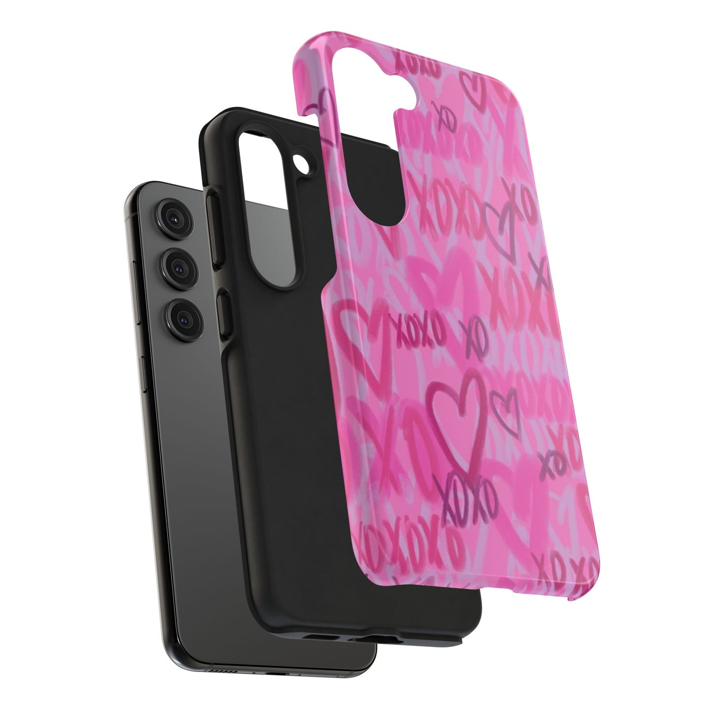Glossy Phone Case, Graffiti, Spray Paint Hearts, Pink, Cute, Protective
