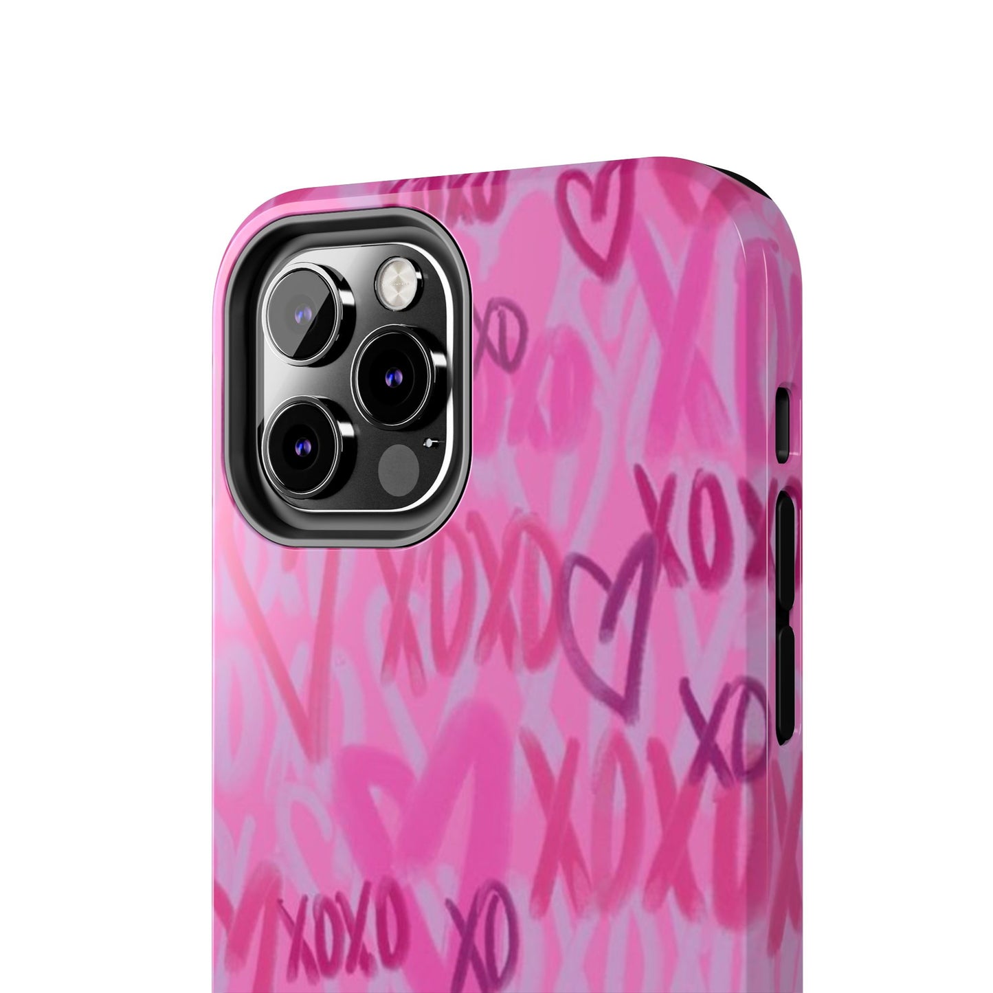 Glossy Phone Case, Graffiti, Spray Paint Hearts, Pink, Cute, Protective