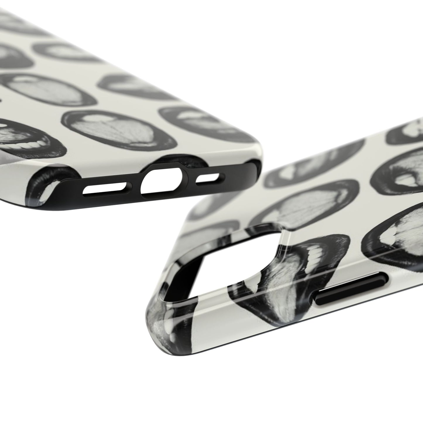 Grunge Phone Case, Black and White Abstract Mouth Trendy Cool Girl Aesthetic Glossy Phone Case