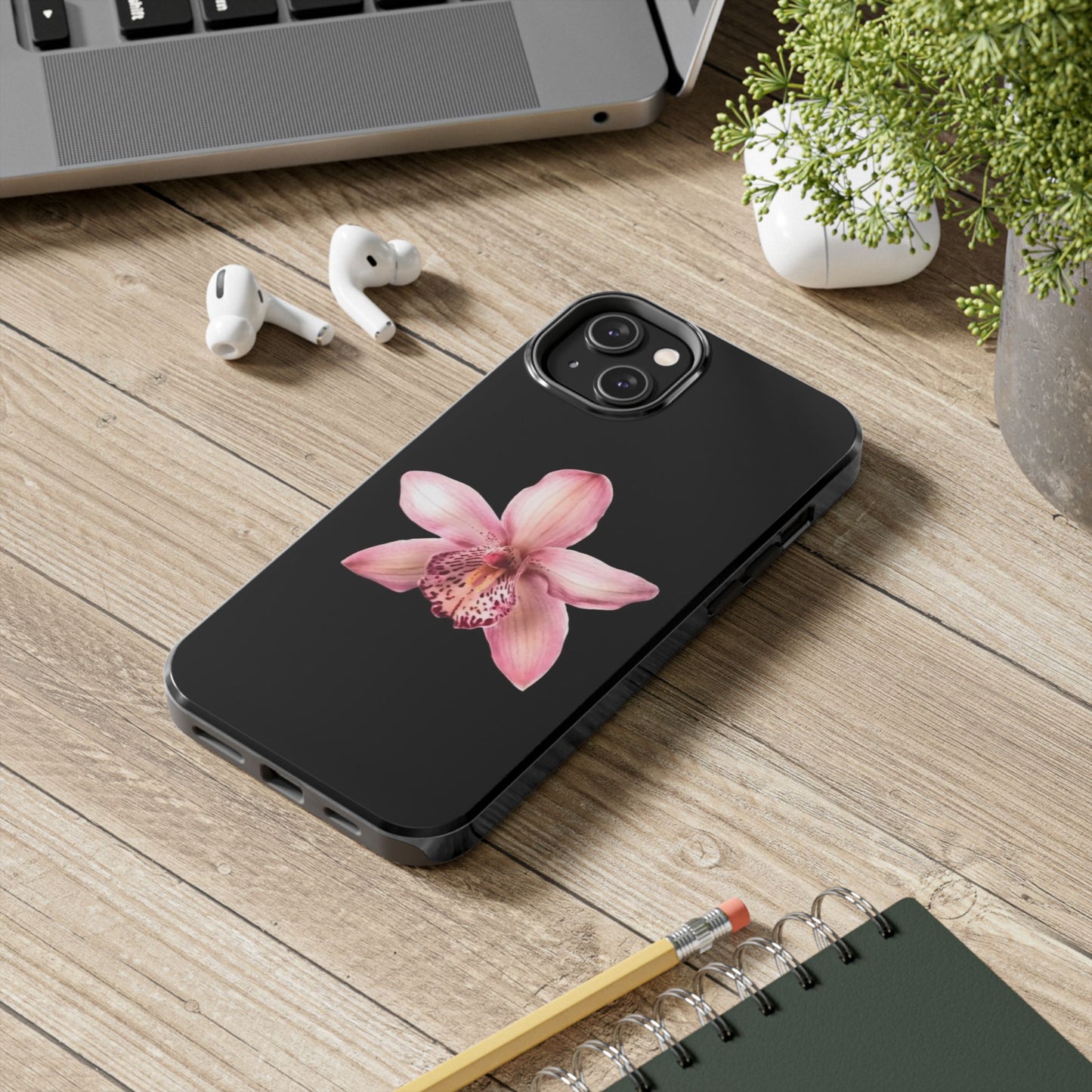 Realistic Orchid Flower with Black Background Glossy Phone Case
