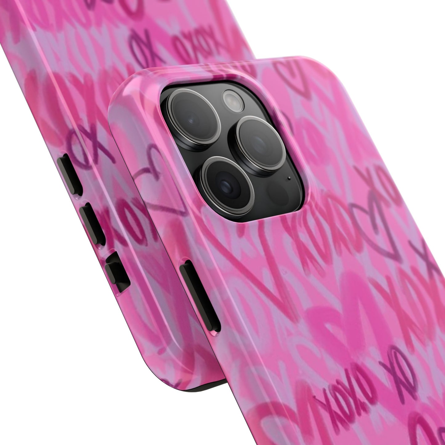 Glossy Phone Case, Graffiti, Spray Paint Hearts, Pink, Cute, Protective
