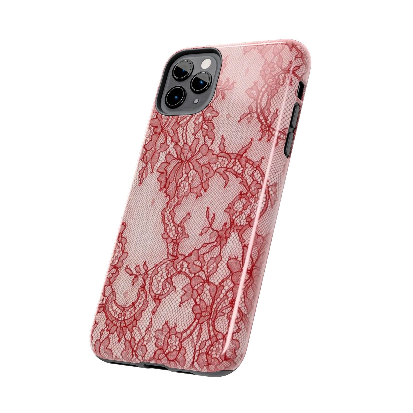 Red Lace Print Phone Case, Cool Girl Aesthetic, Glossy Phone Case, Faux Lace, Red Lace