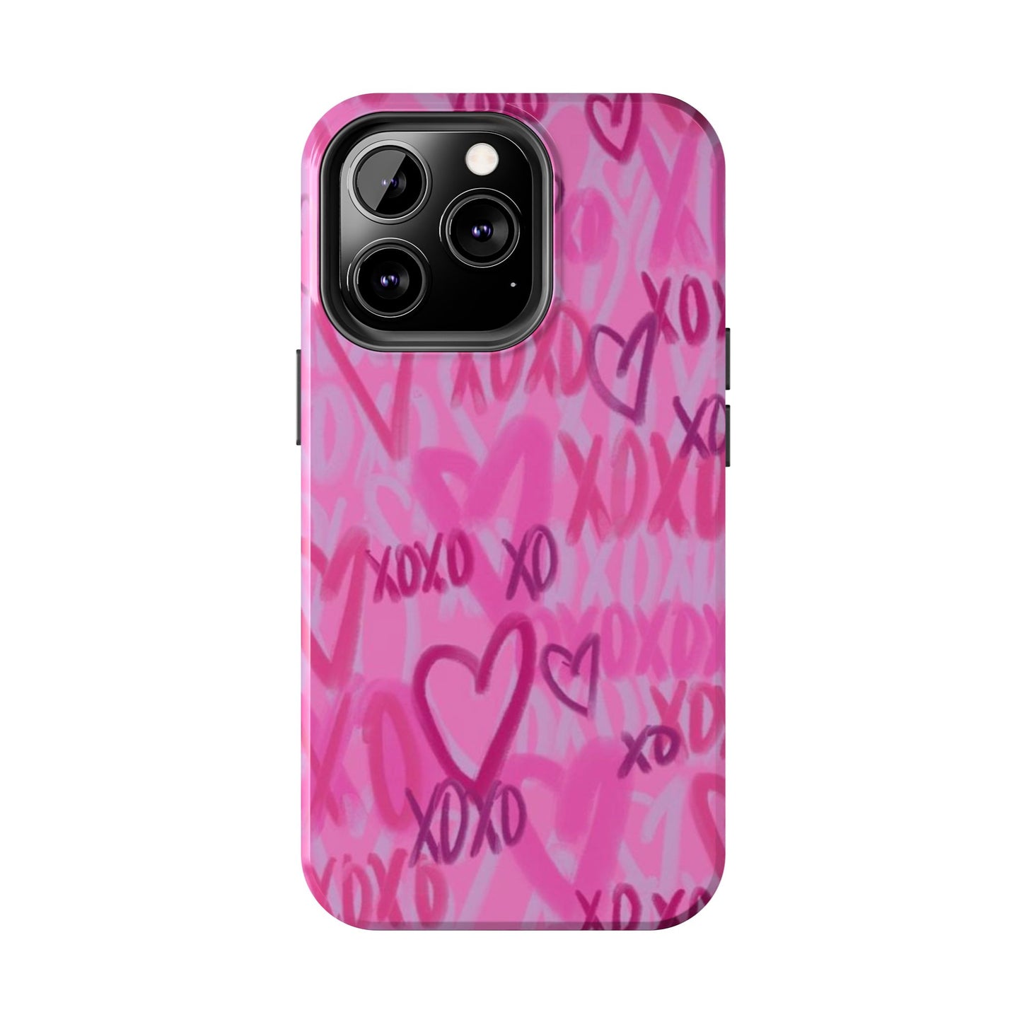 Glossy Phone Case, Graffiti, Spray Paint Hearts, Pink, Cute, Protective