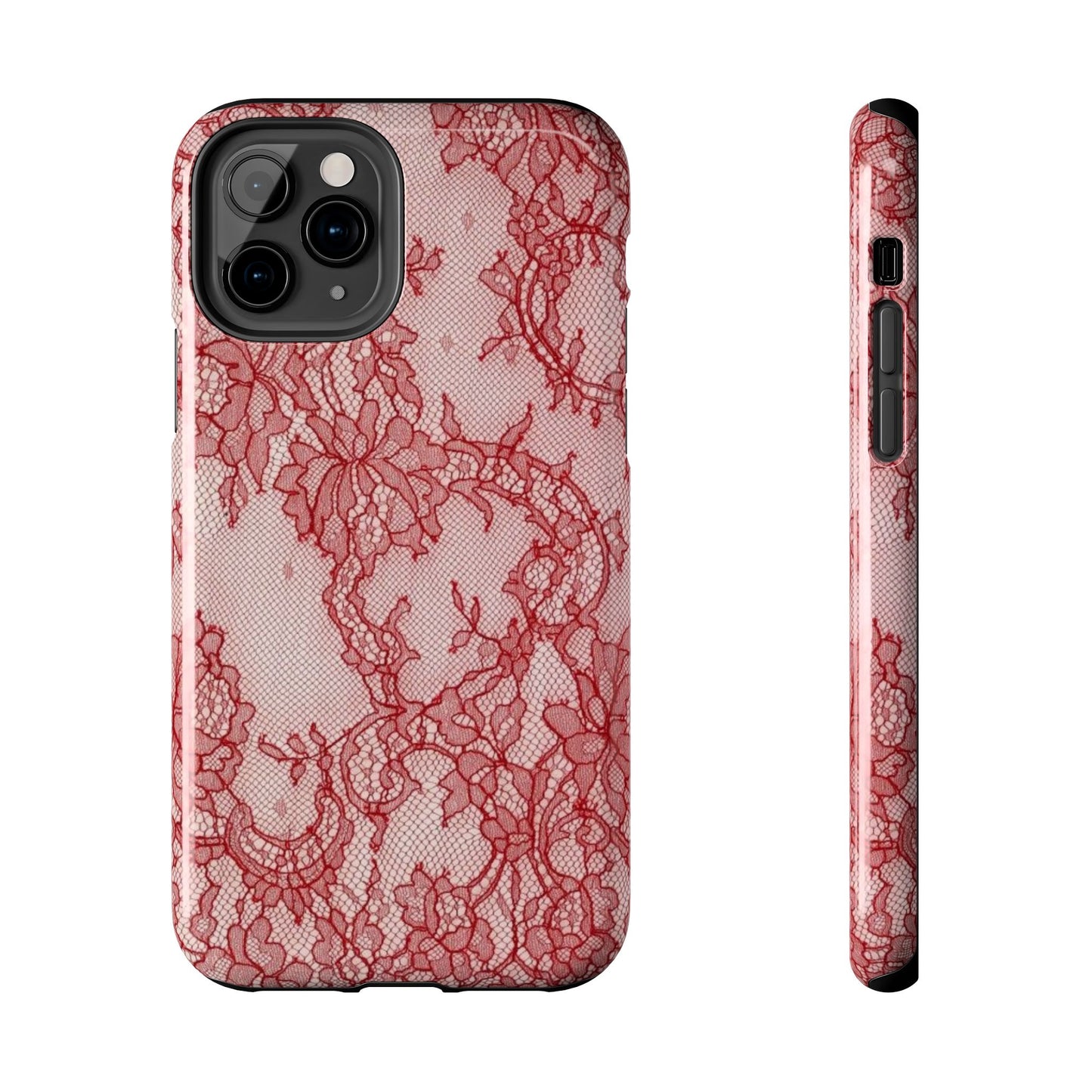 Red Lace Print Phone Case, Cool Girl Aesthetic, Glossy Phone Case, Faux Lace, Red Lace