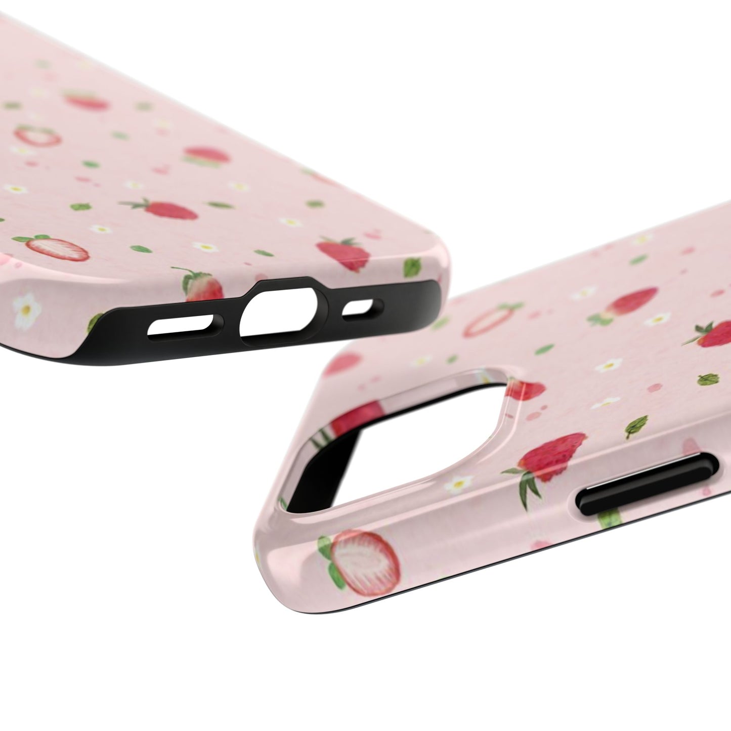 Strawberry Coquette Phone Case, Pink, Farmcore, Garden, Fairy, Spring Vibes, Fruit, Cute, Clean Girl, Glossy Phone Case