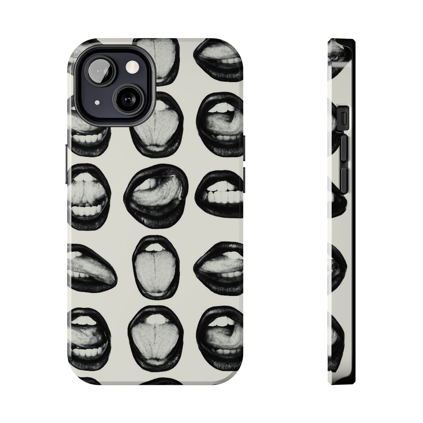 Grunge Phone Case, Black and White Abstract Mouth Trendy Cool Girl Aesthetic Glossy Phone Case