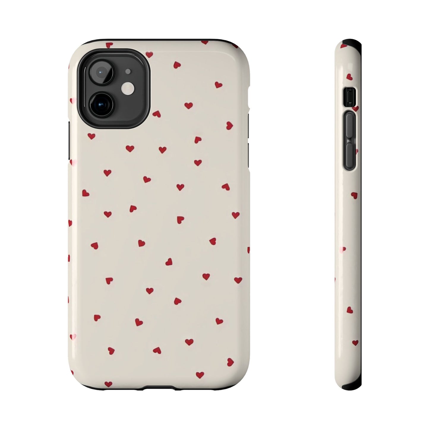Glossy Phone Case, Red Heart Print, Coquette, Aesthetic Phone Case