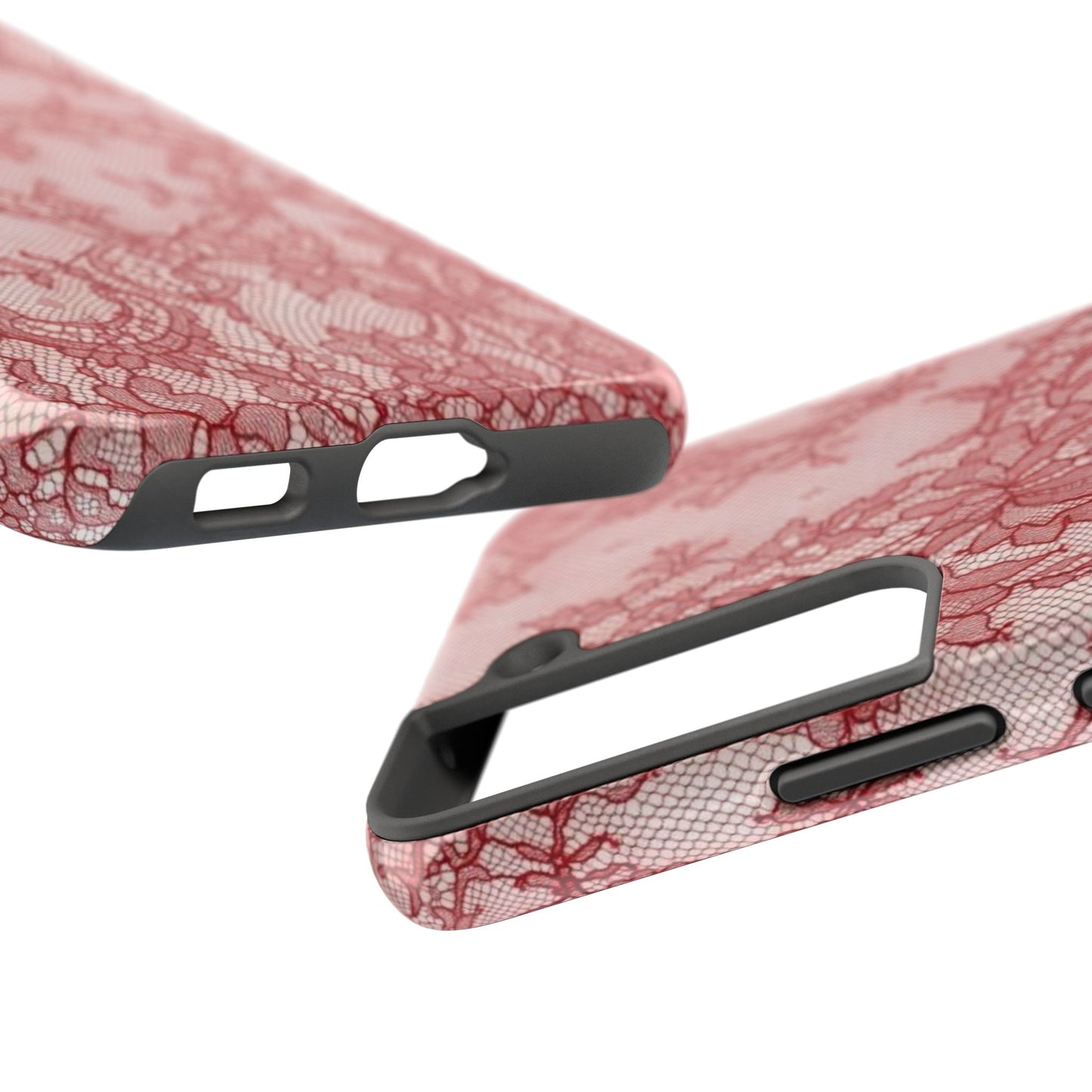 Red Lace Print Phone Case, Cool Girl Aesthetic, Glossy Phone Case, Faux Lace, Red Lace