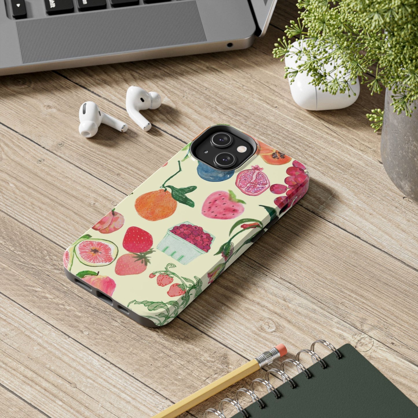Fruit Print Phone Case, Yellow, Aesthetic, Hailey Bieber, Matilda Djerf, LA, Preppy, Clean Girl, Glossy Phone Case