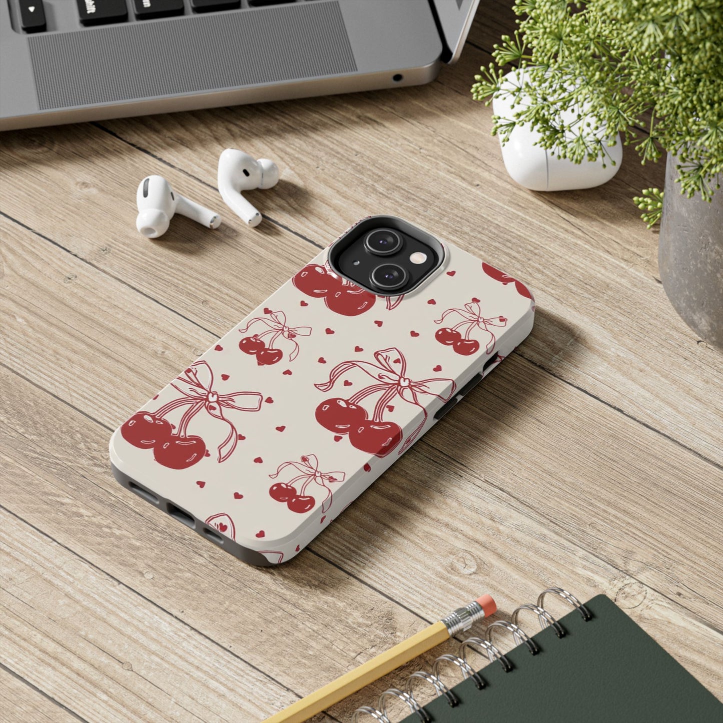 Red Cherry Pattern Fashion Aesthetic Glossy Phone Case