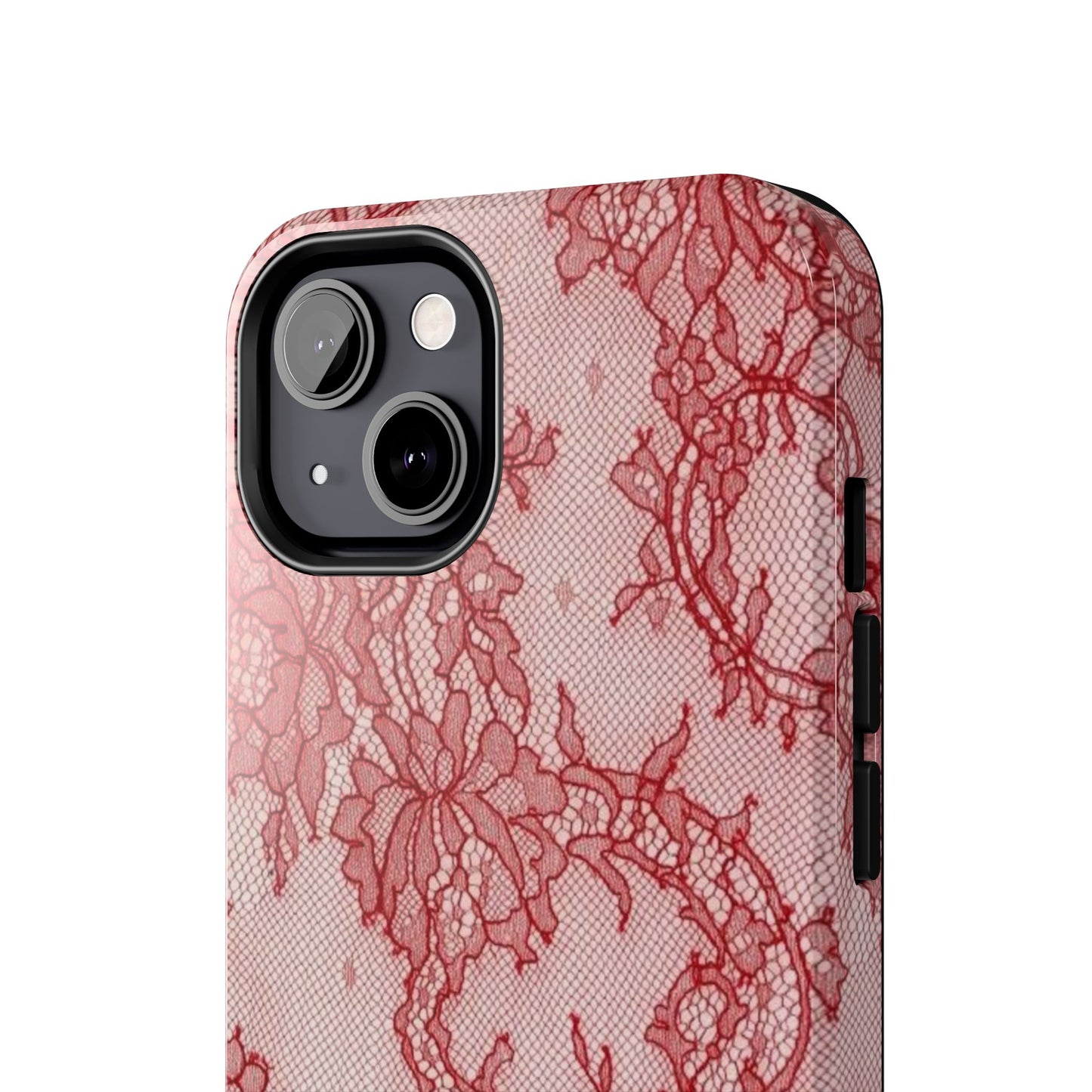 Red Lace Print Phone Case, Cool Girl Aesthetic, Glossy Phone Case, Faux Lace, Red Lace
