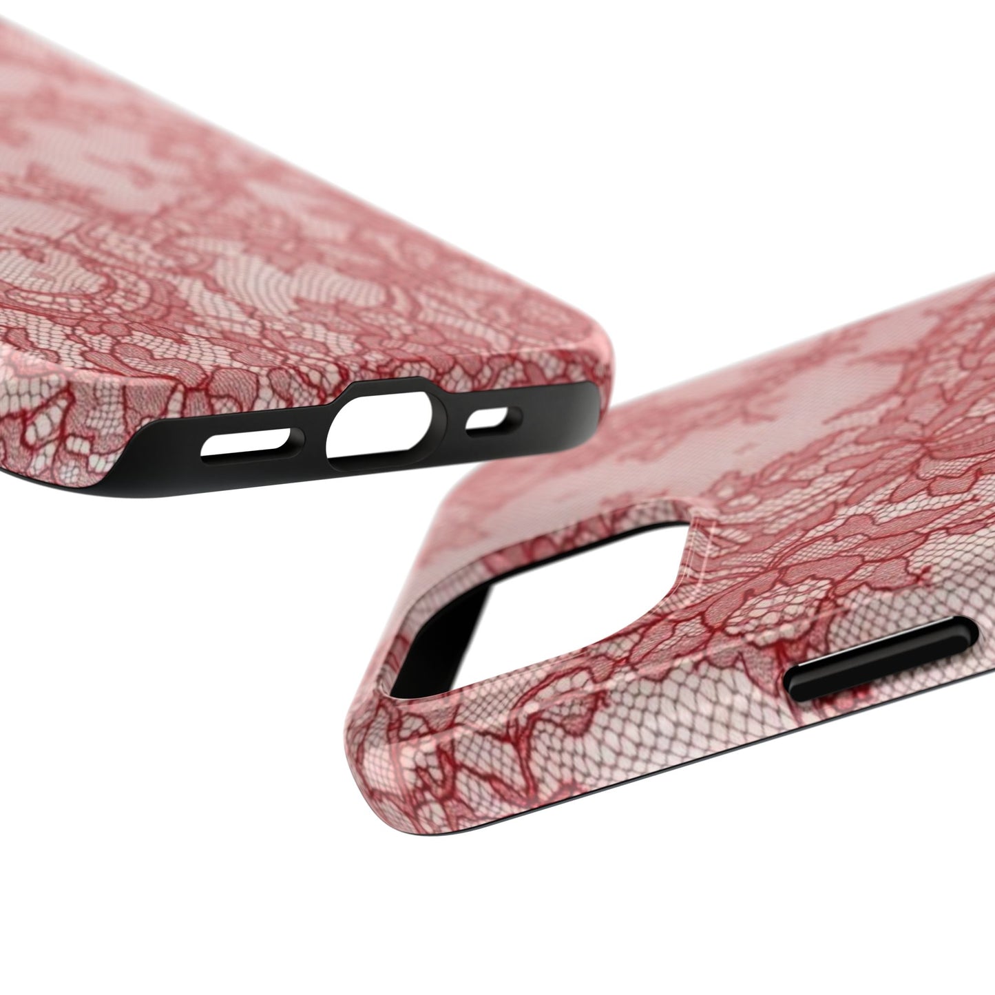 Red Lace Print Phone Case, Cool Girl Aesthetic, Glossy Phone Case, Faux Lace, Red Lace