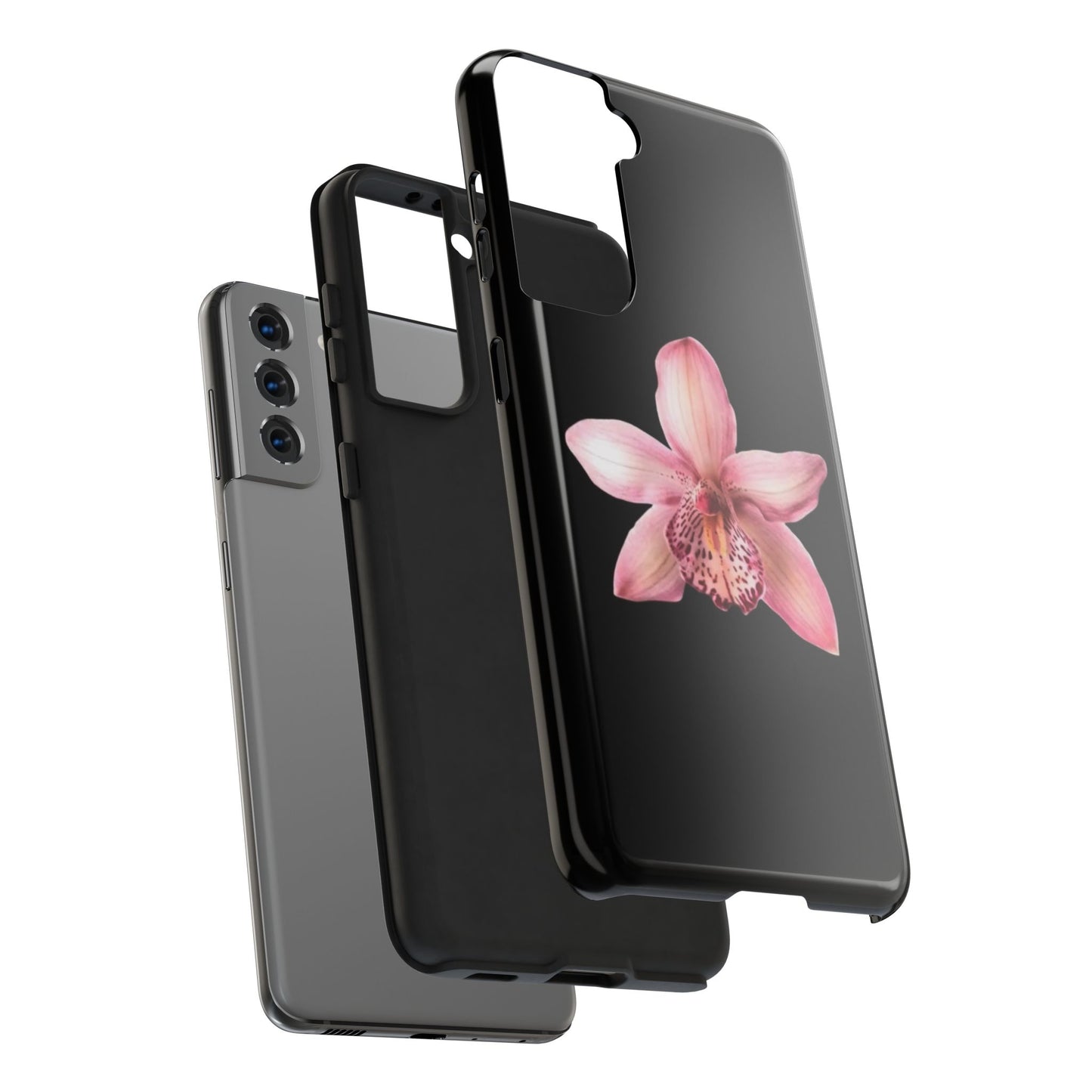 Realistic Orchid Flower with Black Background Glossy Phone Case
