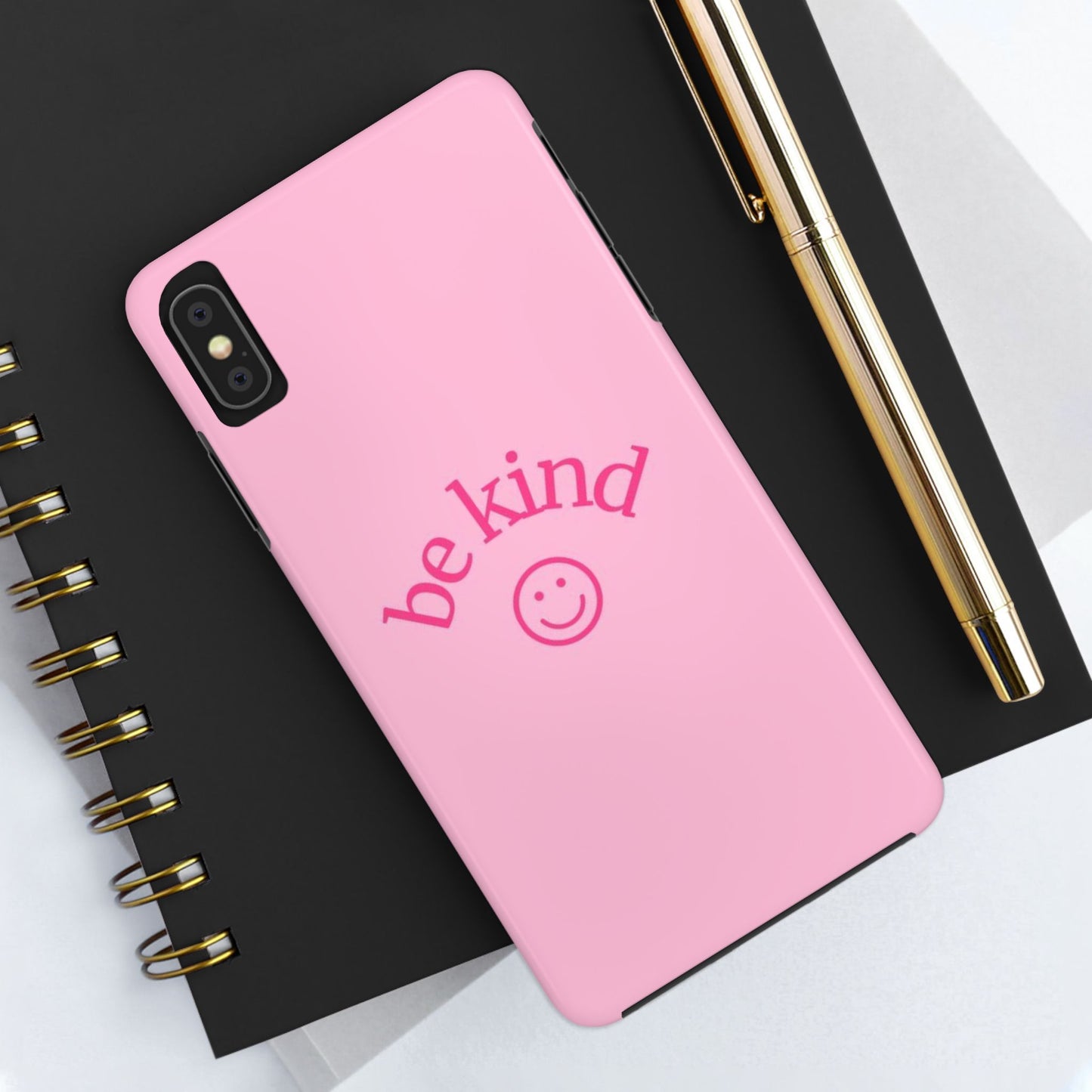 Be Kind Smiley Face Phone Case, Pink, Glossy