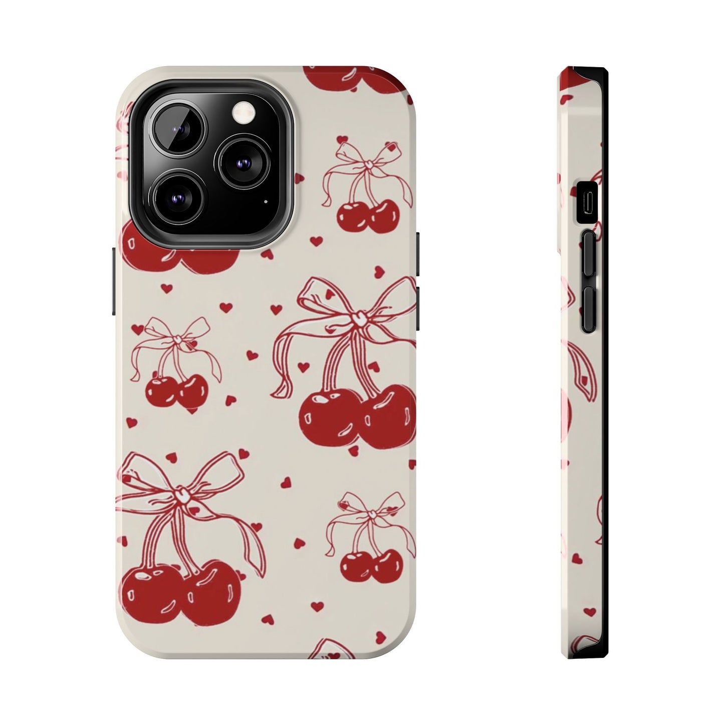 Red Cherry Pattern Fashion Aesthetic Glossy Phone Case