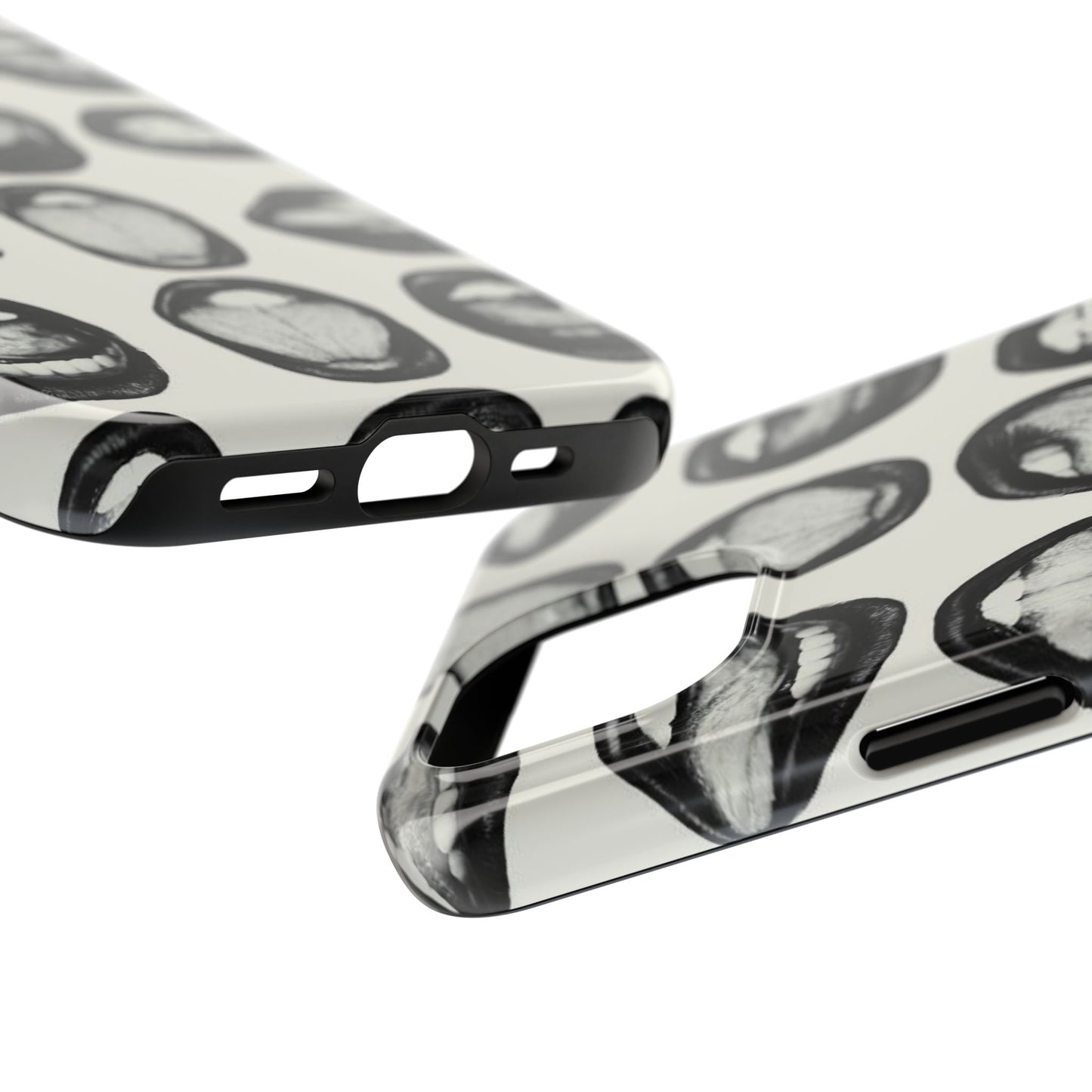 Grunge Phone Case, Black and White Abstract Mouth Trendy Cool Girl Aesthetic Glossy Phone Case