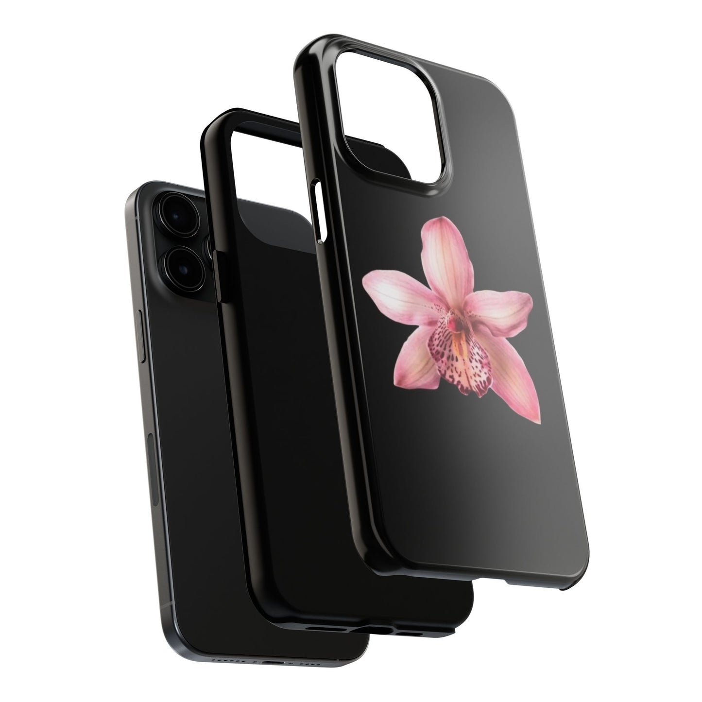 Realistic Orchid Flower with Black Background Glossy Phone Case
