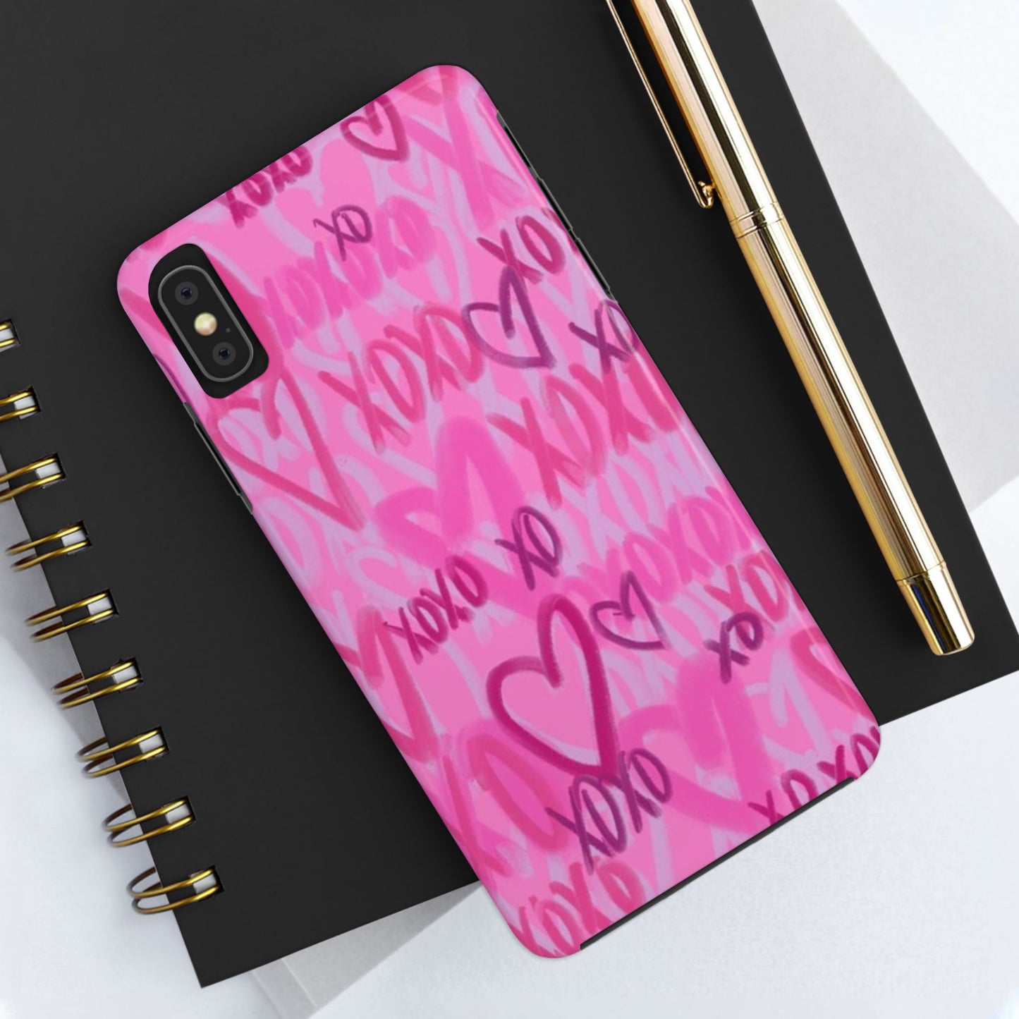 Glossy Phone Case, Graffiti, Spray Paint Hearts, Pink, Cute, Protective