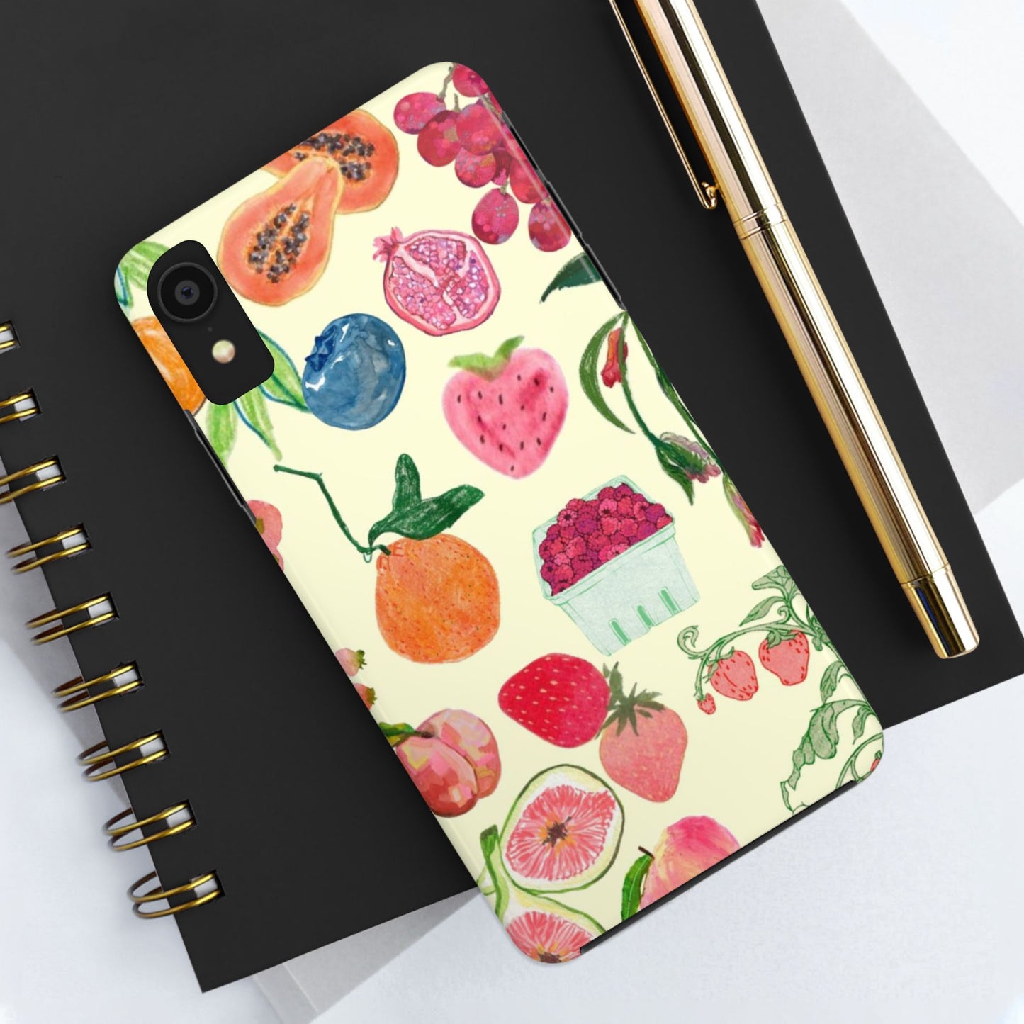 Fruit Print Phone Case, Yellow, Aesthetic, Hailey Bieber, Matilda Djerf, LA, Preppy, Clean Girl, Glossy Phone Case