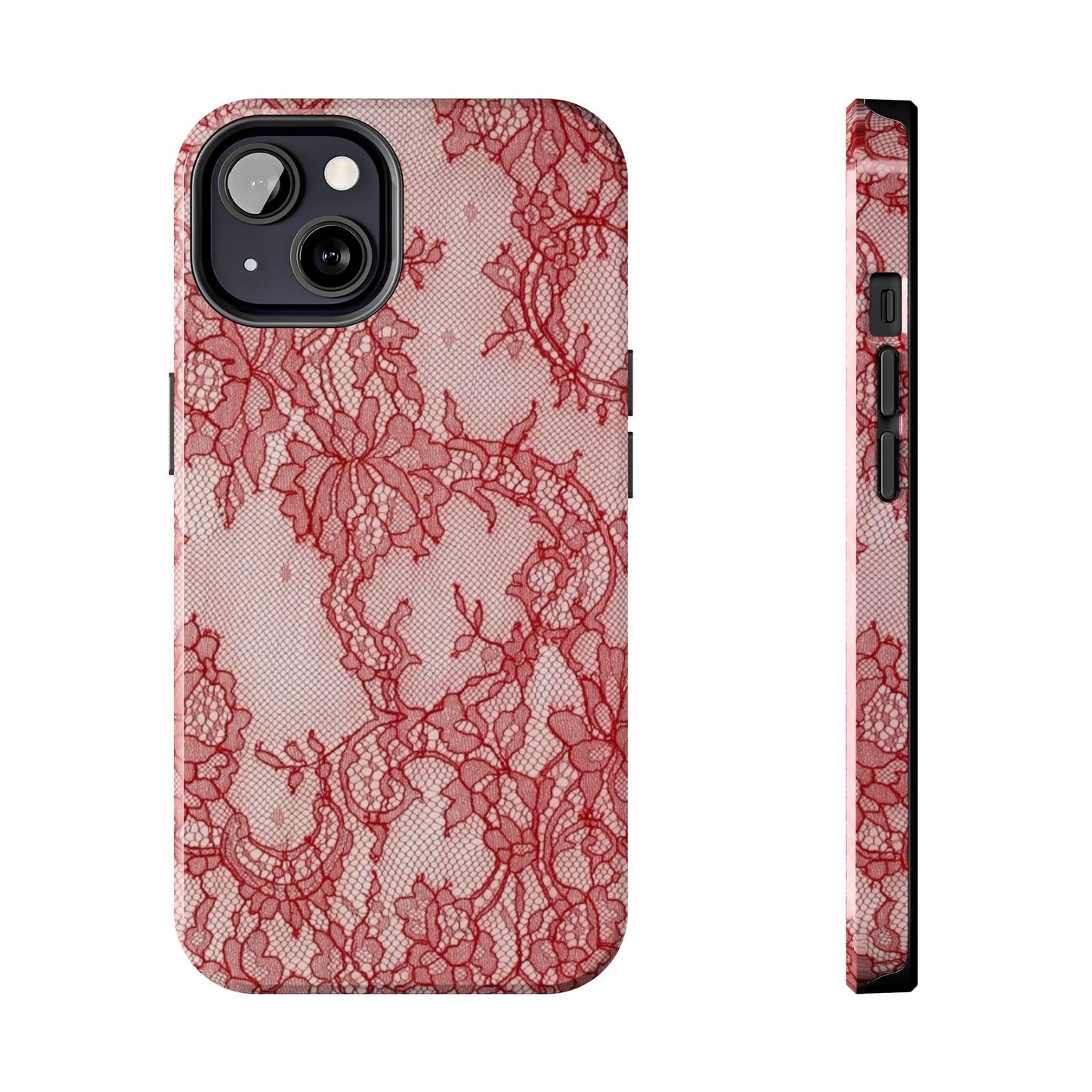 Red Lace Print Phone Case, Cool Girl Aesthetic, Glossy Phone Case, Faux Lace, Red Lace